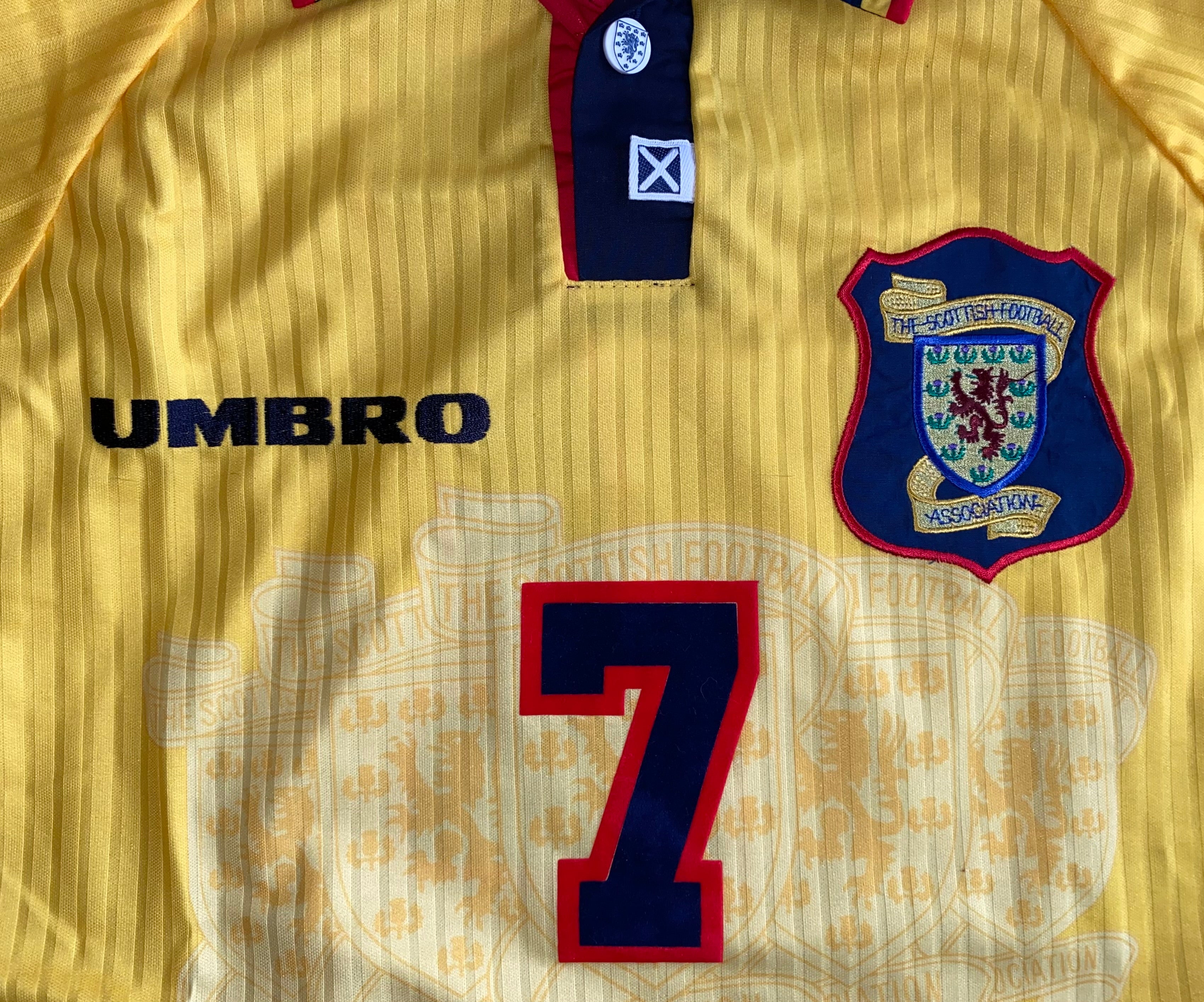 1997 SCOTLAND MATCHWORN UMBRO AWAY SHIRT #7