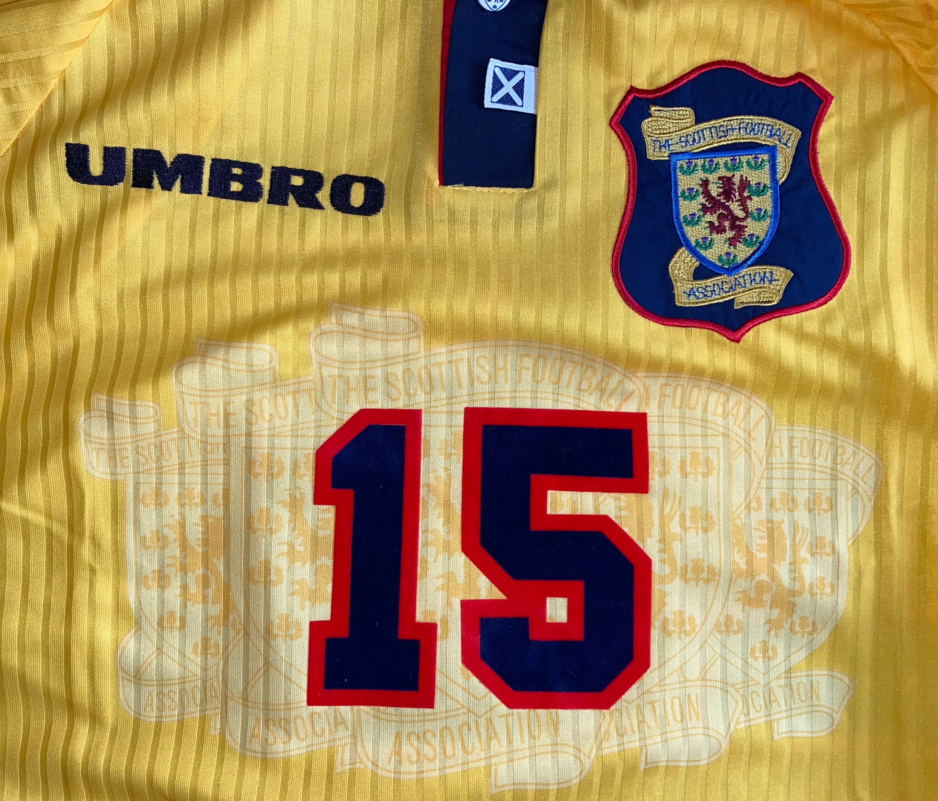 1998 SCOTLAND MATCHWORN UMBRO AWAY SHIRT #15