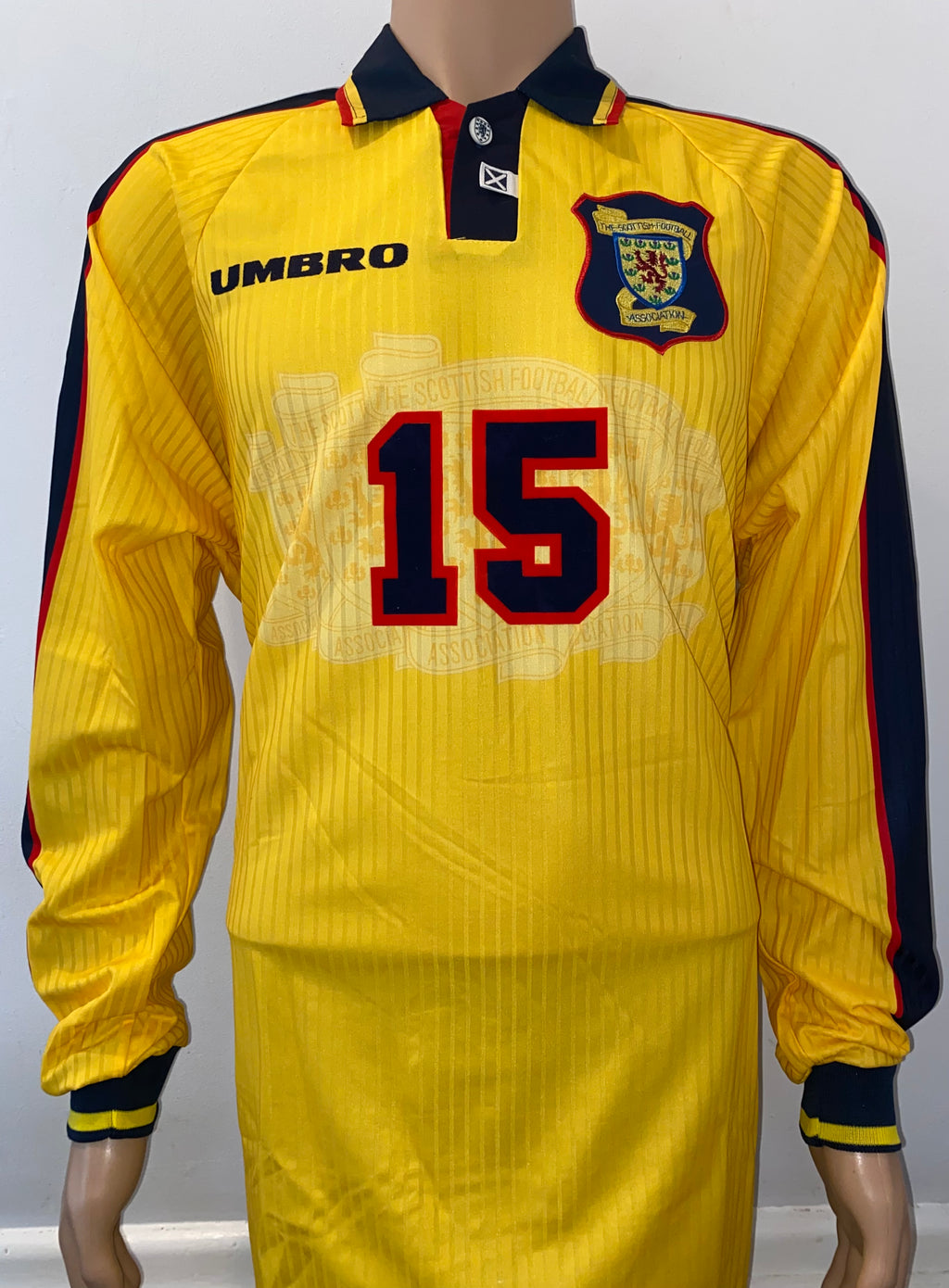 1998 SCOTLAND MATCHWORN UMBRO AWAY SHIRT #15