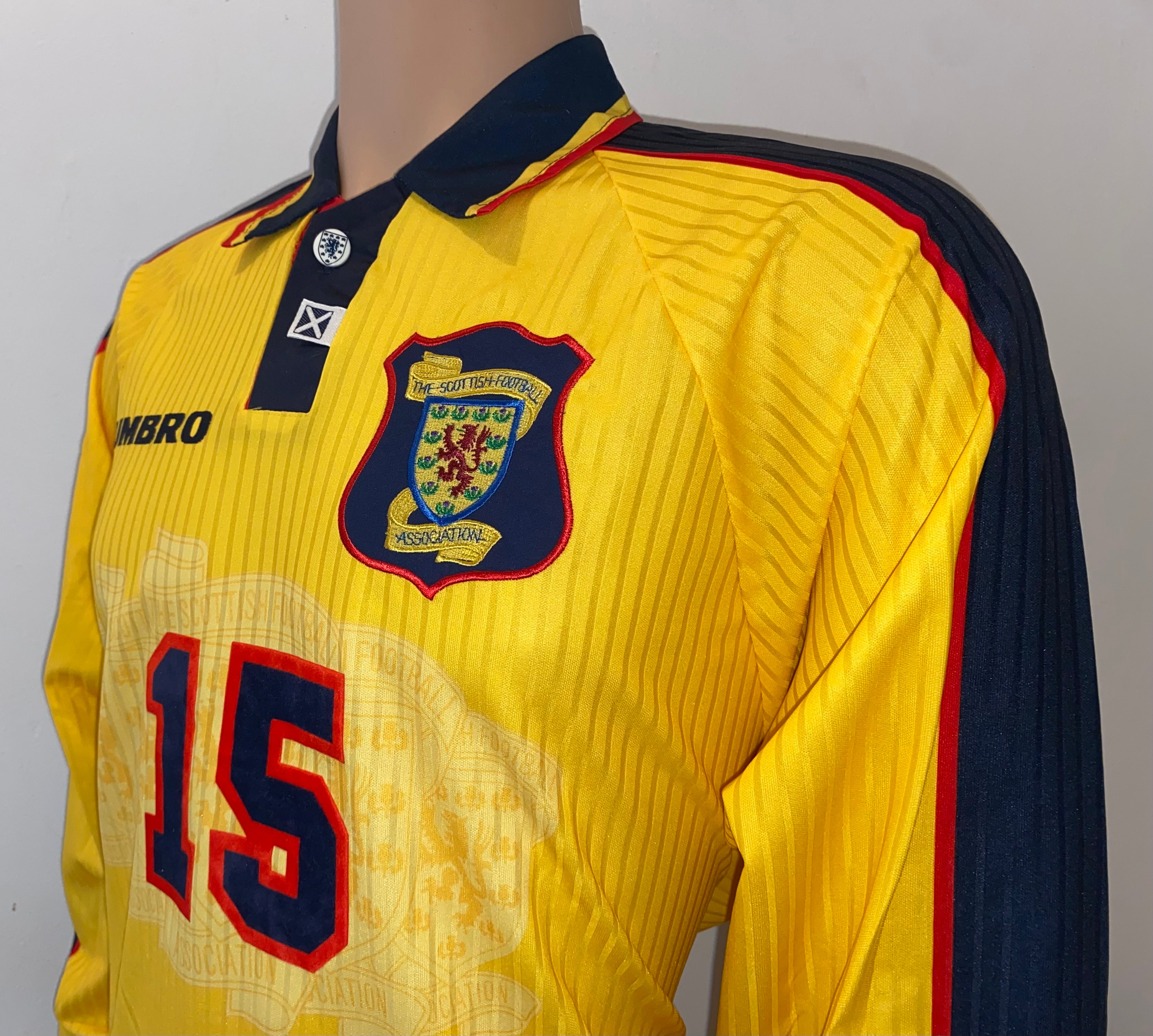 1998 SCOTLAND MATCHWORN UMBRO AWAY SHIRT #15