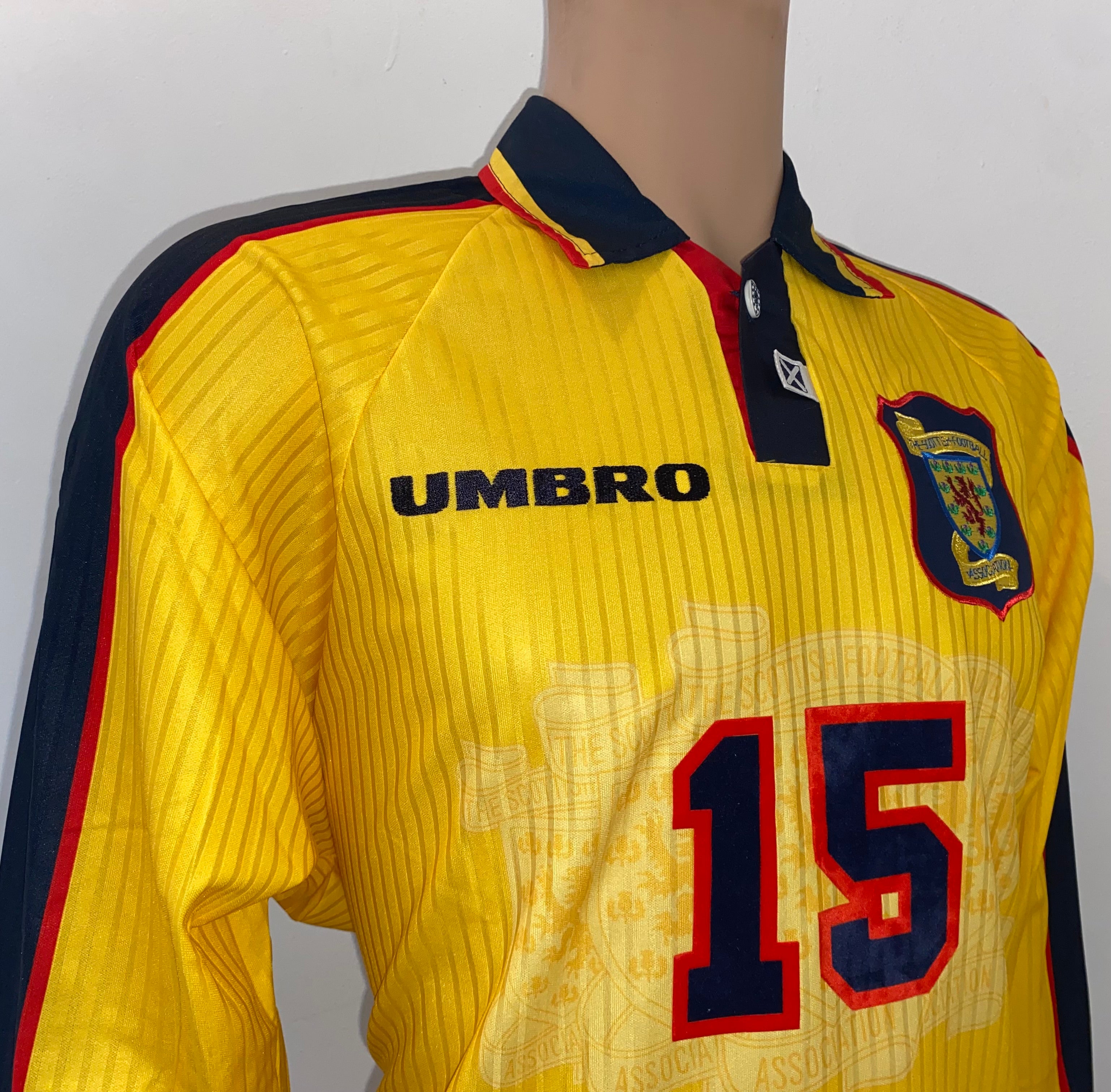 1998 SCOTLAND MATCHWORN UMBRO AWAY SHIRT #15