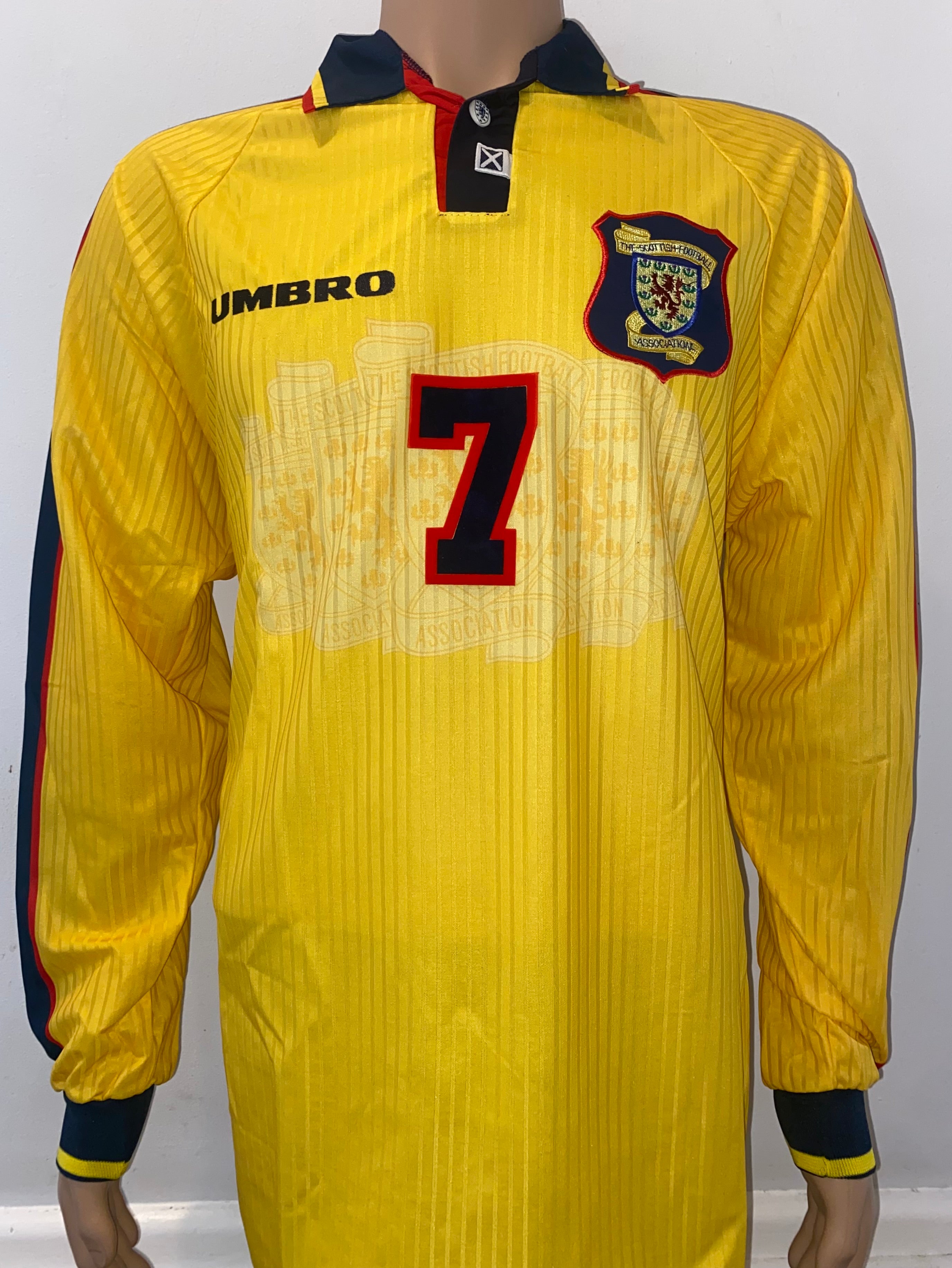 1997 SCOTLAND MATCHWORN UMBRO AWAY SHIRT #7