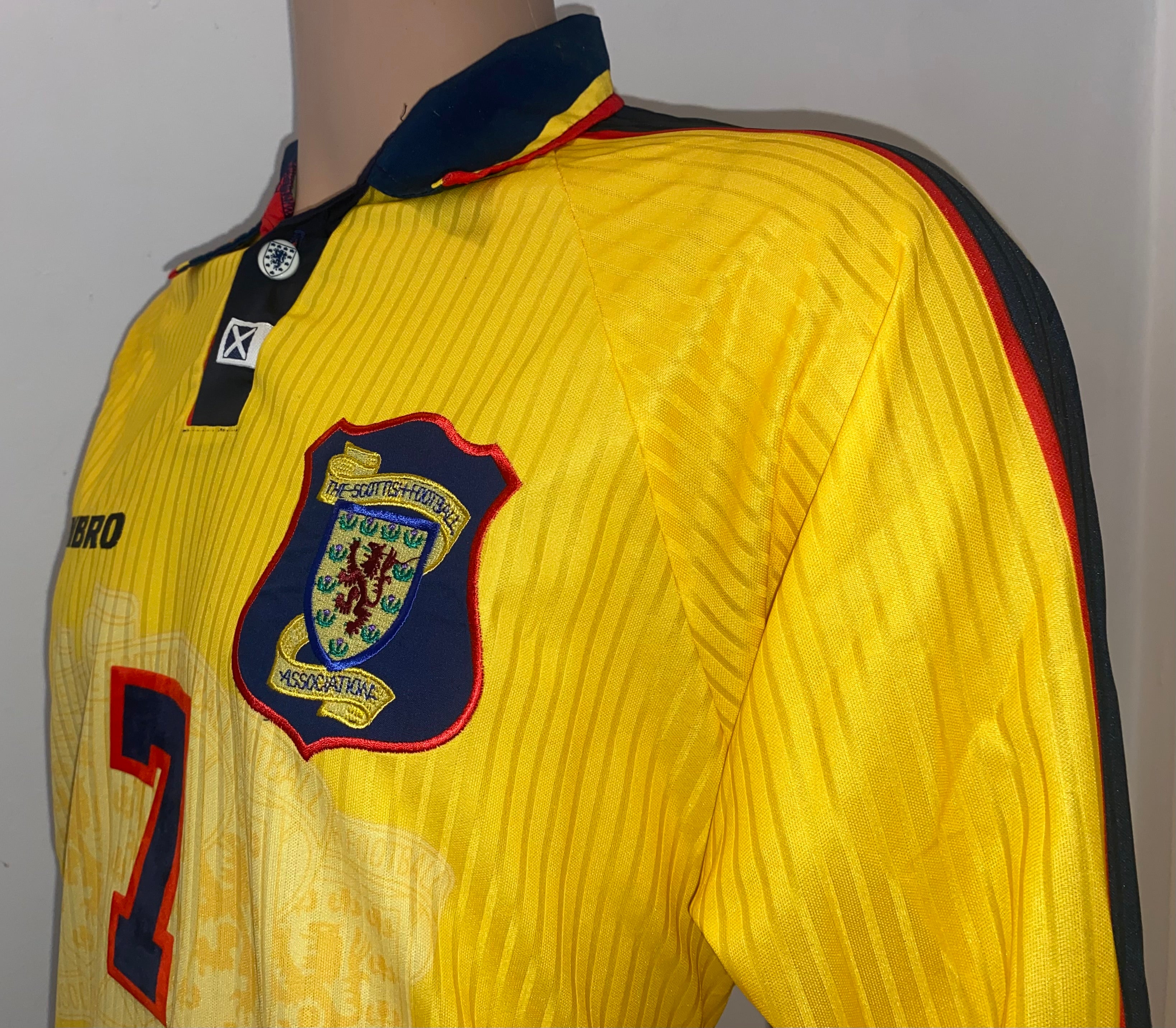 1997 SCOTLAND MATCHWORN UMBRO AWAY SHIRT #7