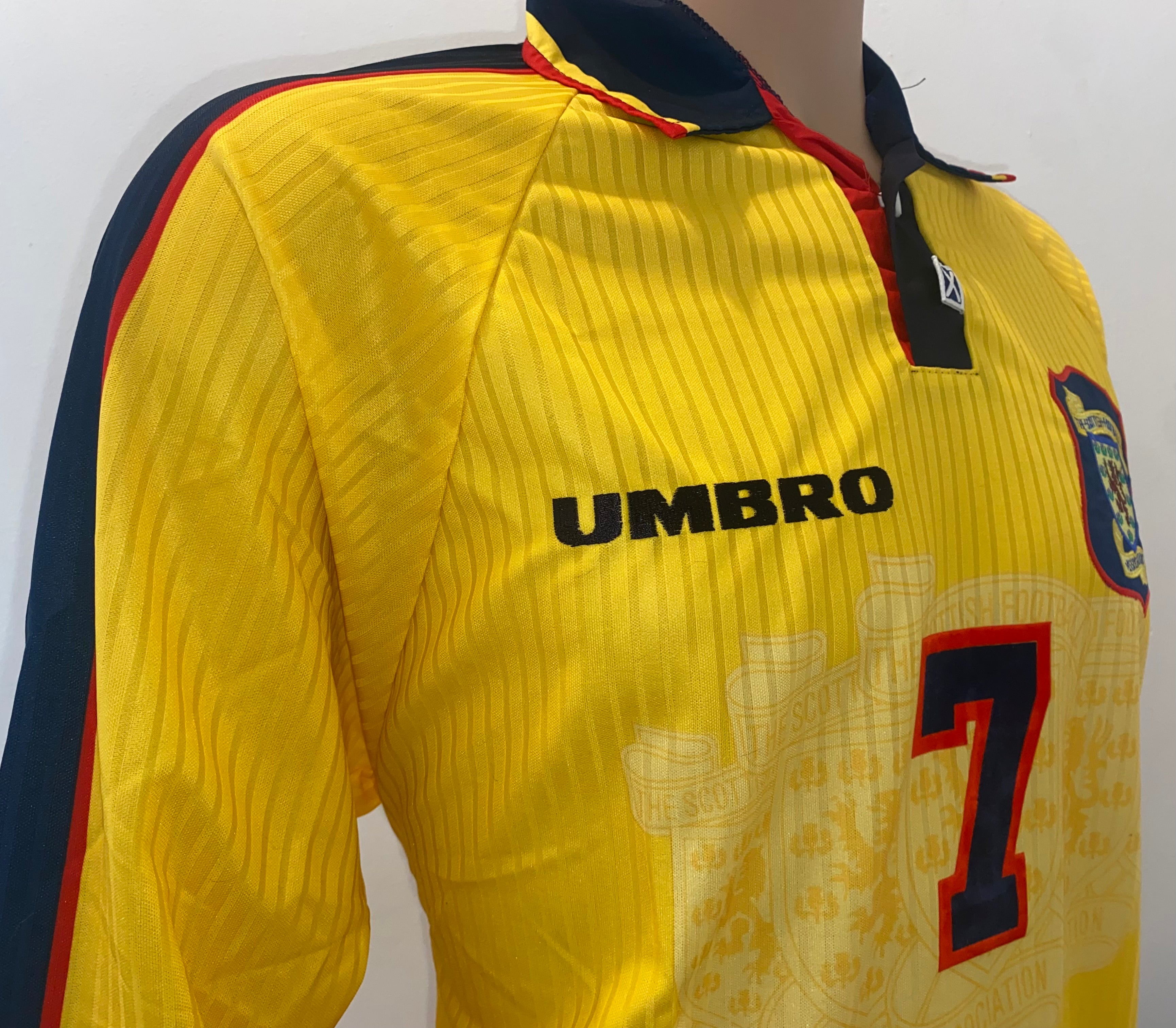 1997 SCOTLAND MATCHWORN UMBRO AWAY SHIRT #7