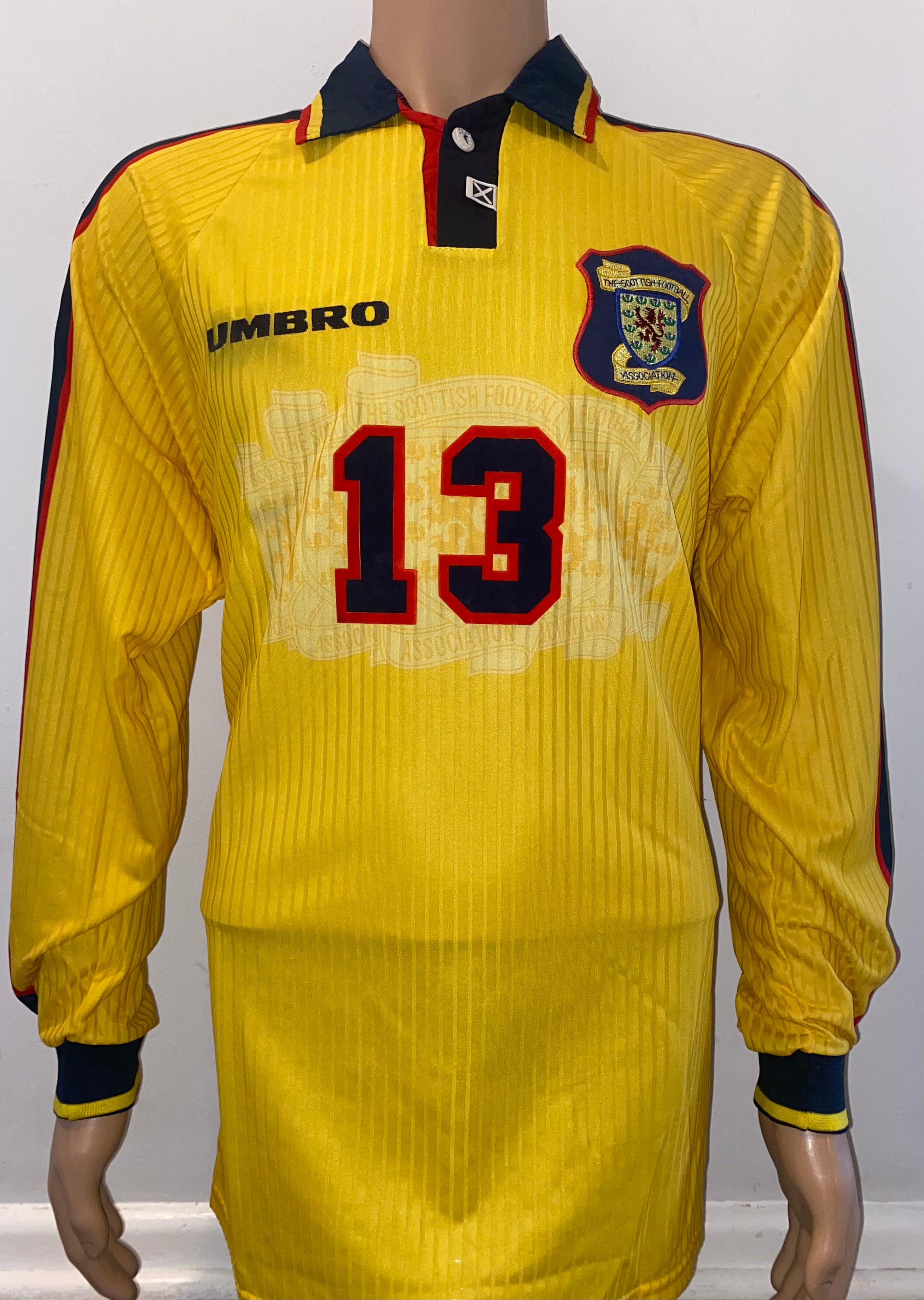 1998 SCOTLAND MATCHWORN UMBRO AWAY SHIRT #13