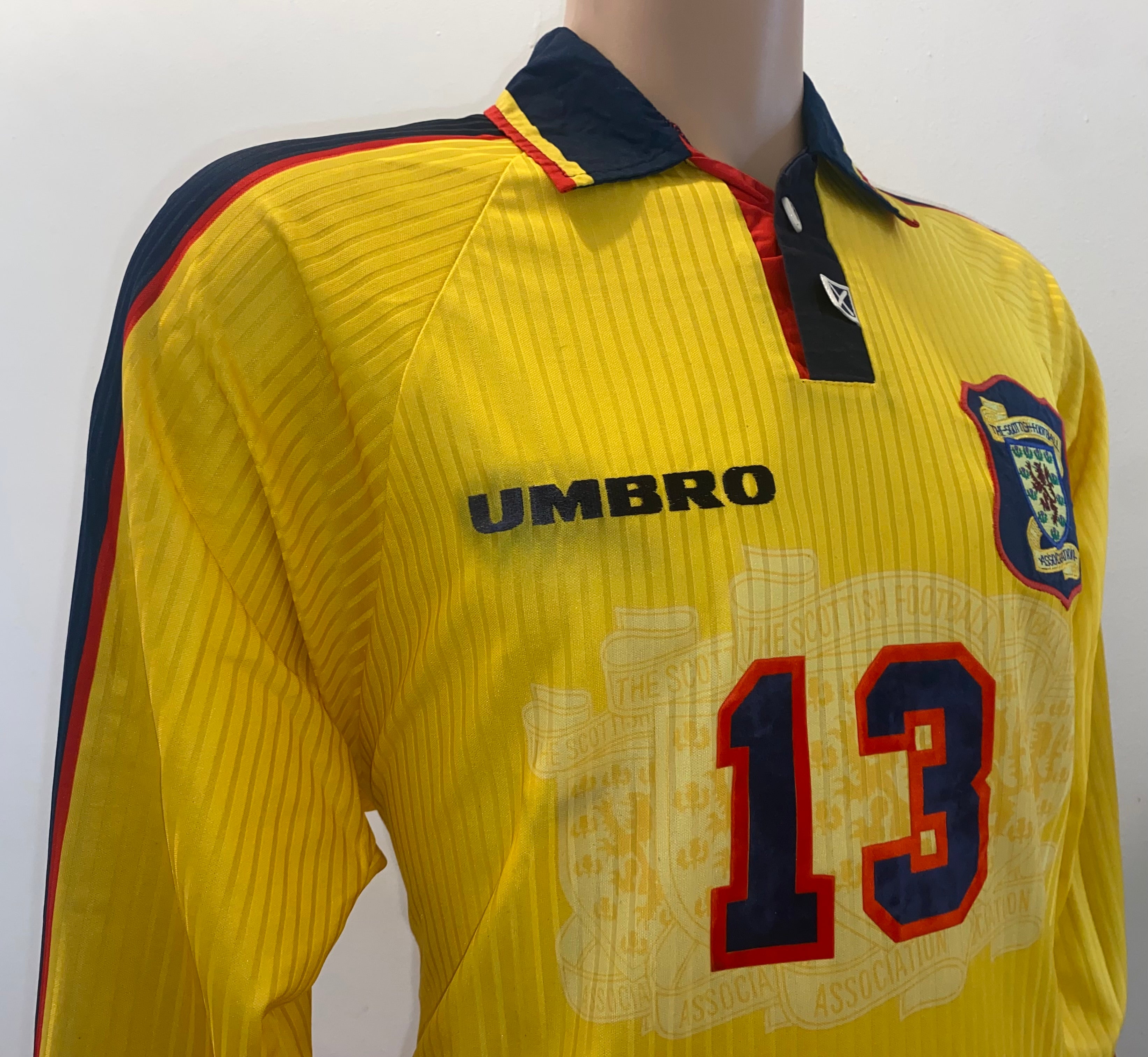 1998 SCOTLAND MATCHWORN UMBRO AWAY SHIRT #13