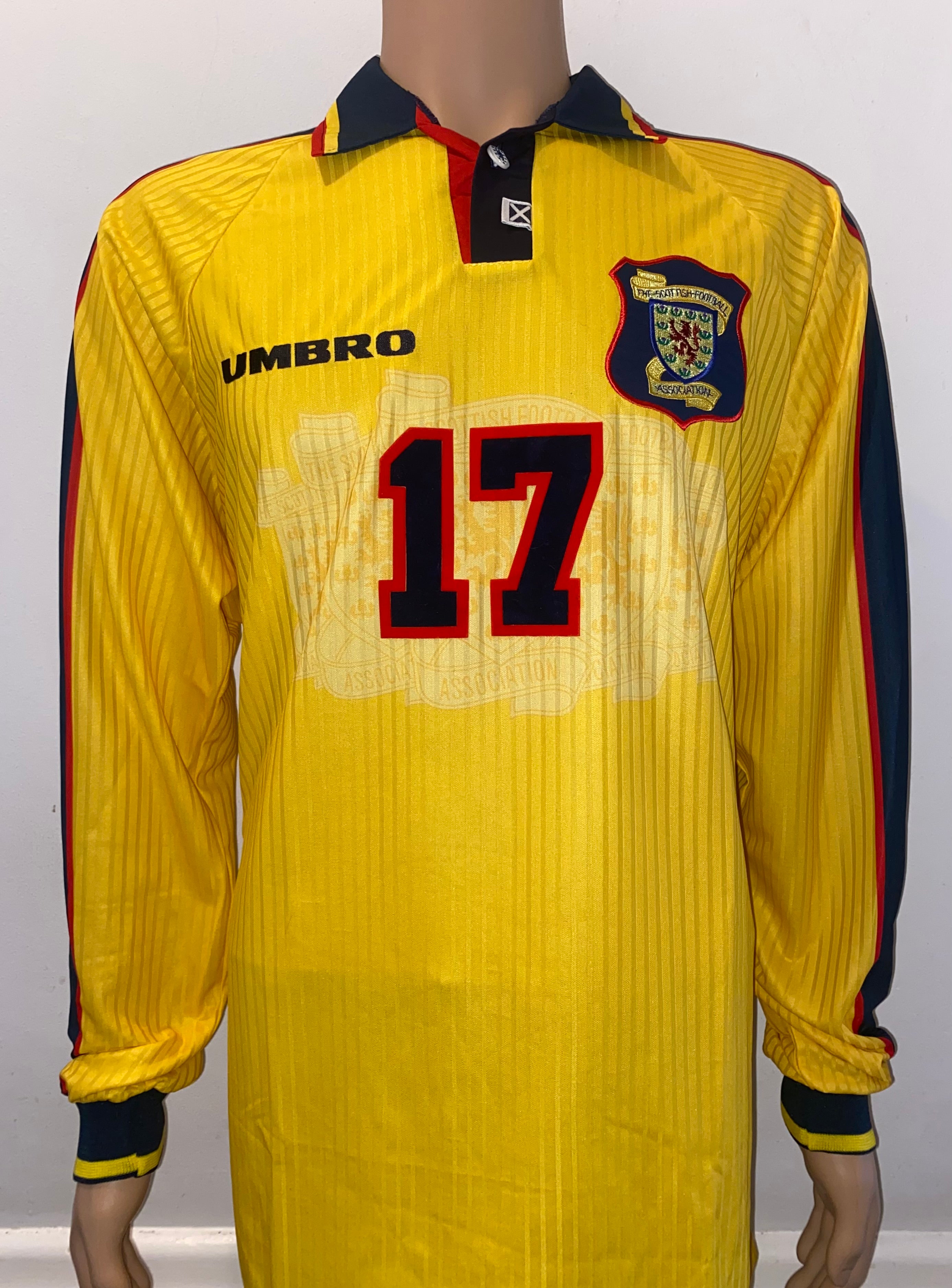 1998 SCOTLAND MATCHWORN UMBRO AWAY SHIRT #17