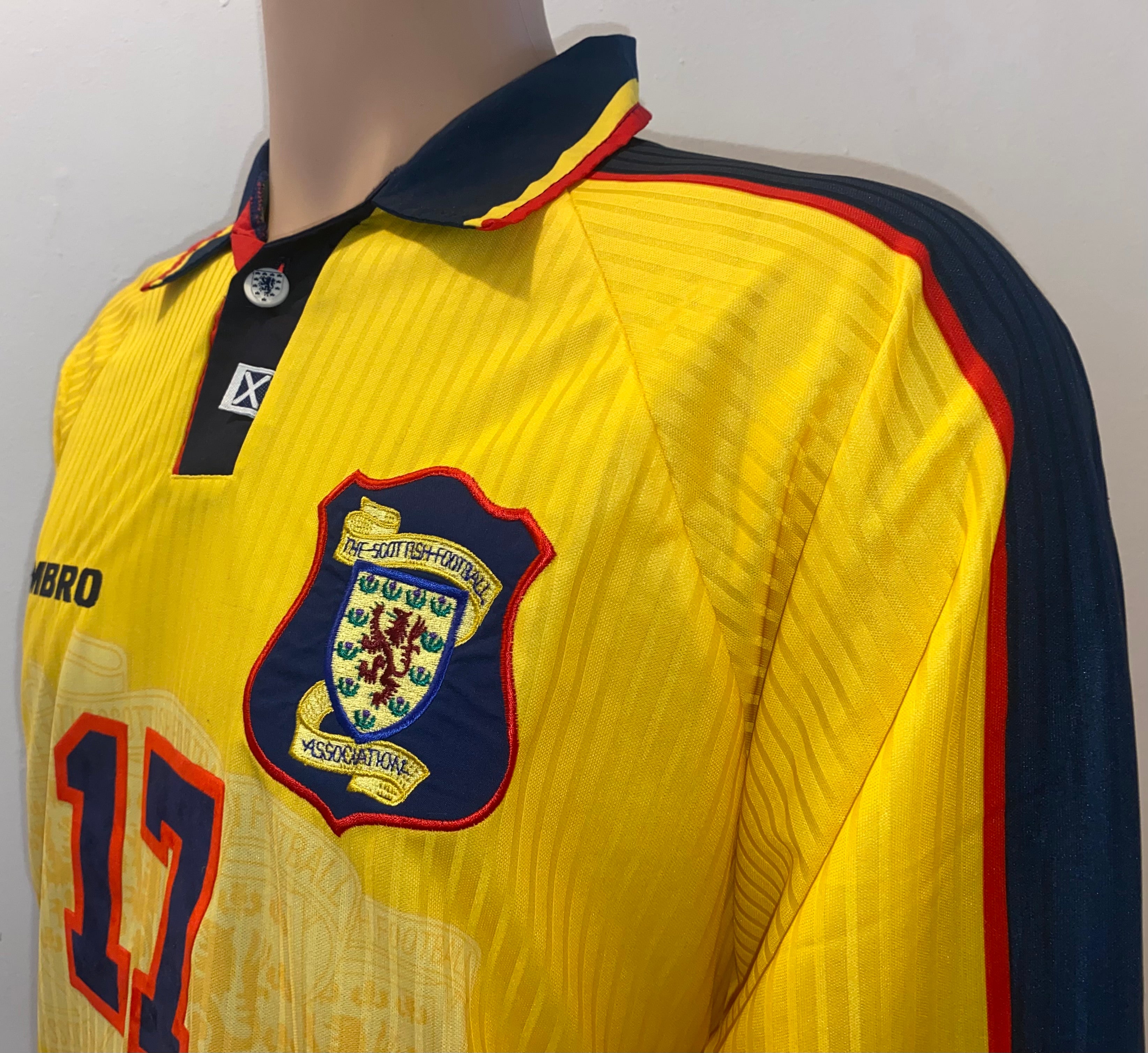 1998 SCOTLAND MATCHWORN UMBRO AWAY SHIRT #17