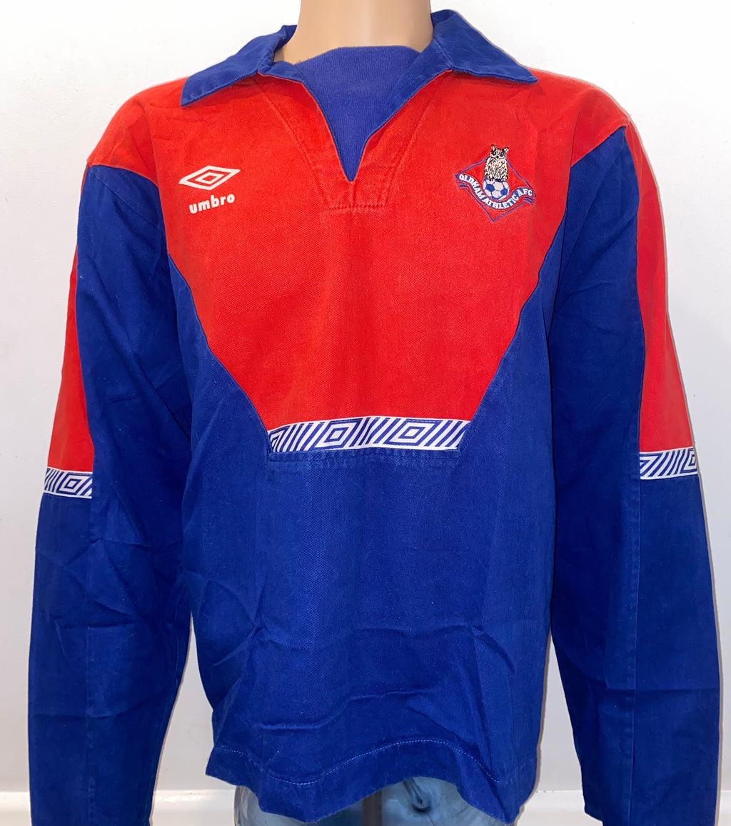 1990/91 OLDHAM ATHLETIC UMBRO TRAINING WORN DRILL TOP