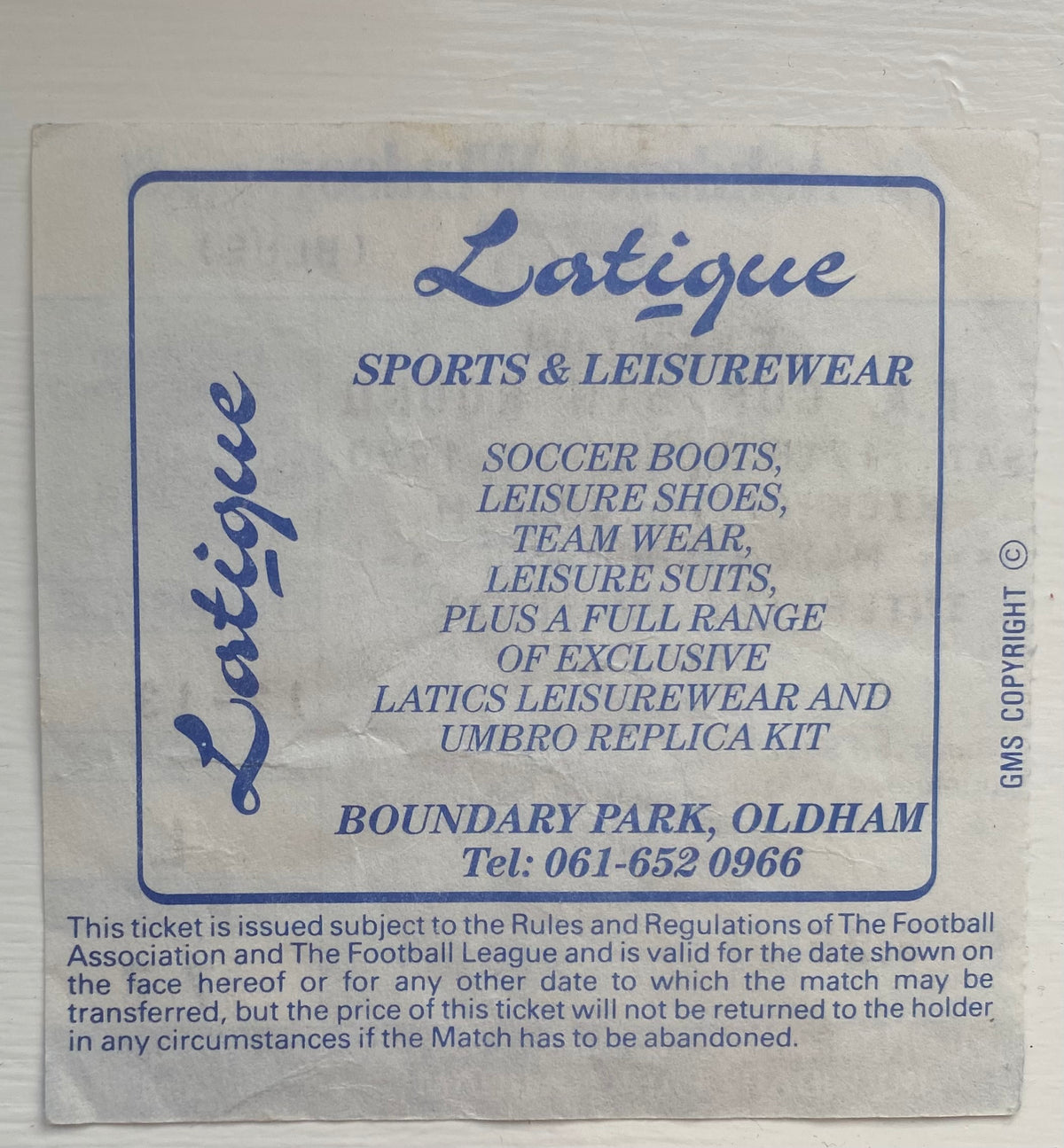 1989/90 ORIGINAL FA CUP 5TH ROUND TICKET OLDHAM ATHLETIC V EVERTON