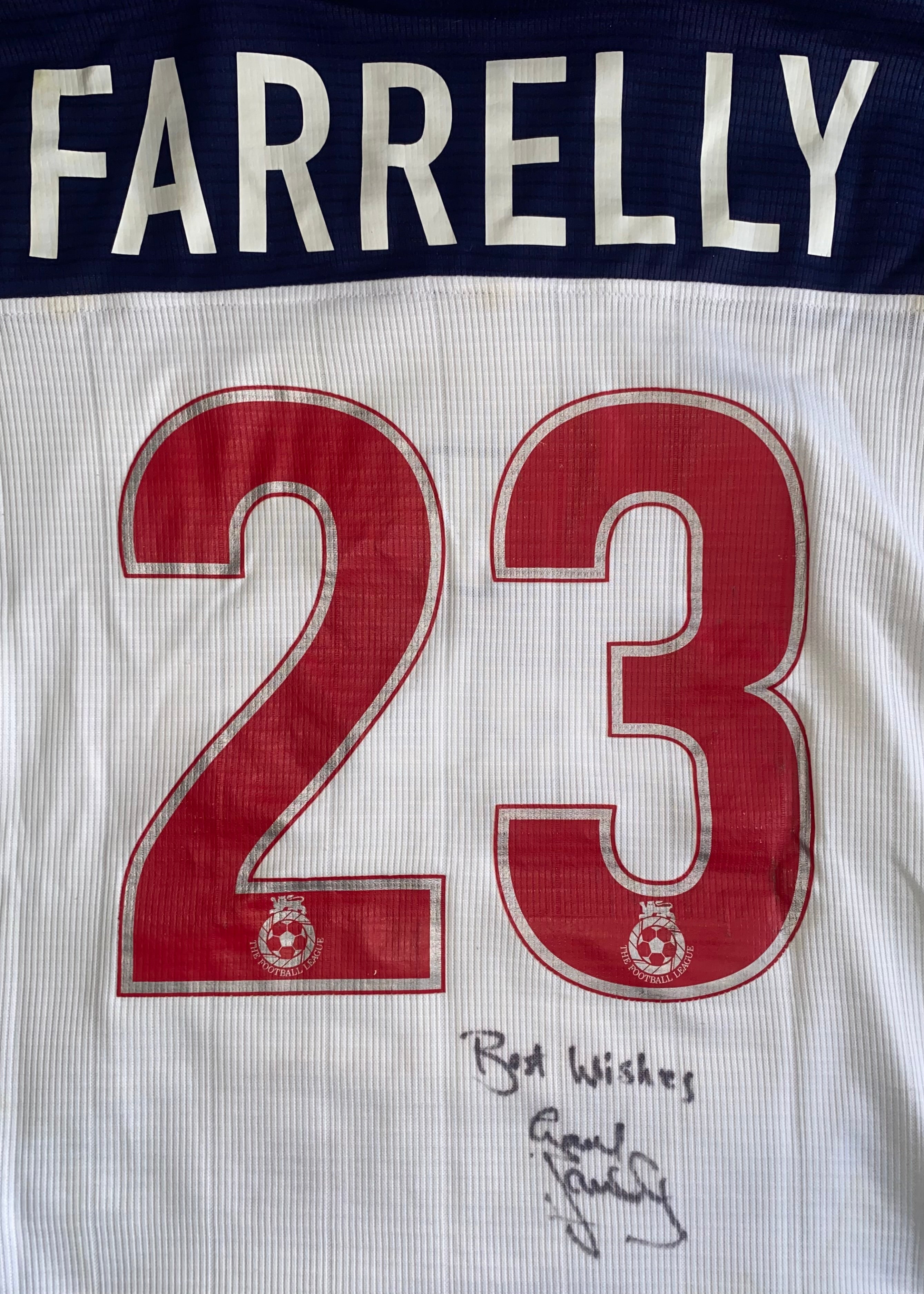 2000/01 BOLTON WANDERERS MATCH WORN HOME SHIRT (FARRELLY #23)
