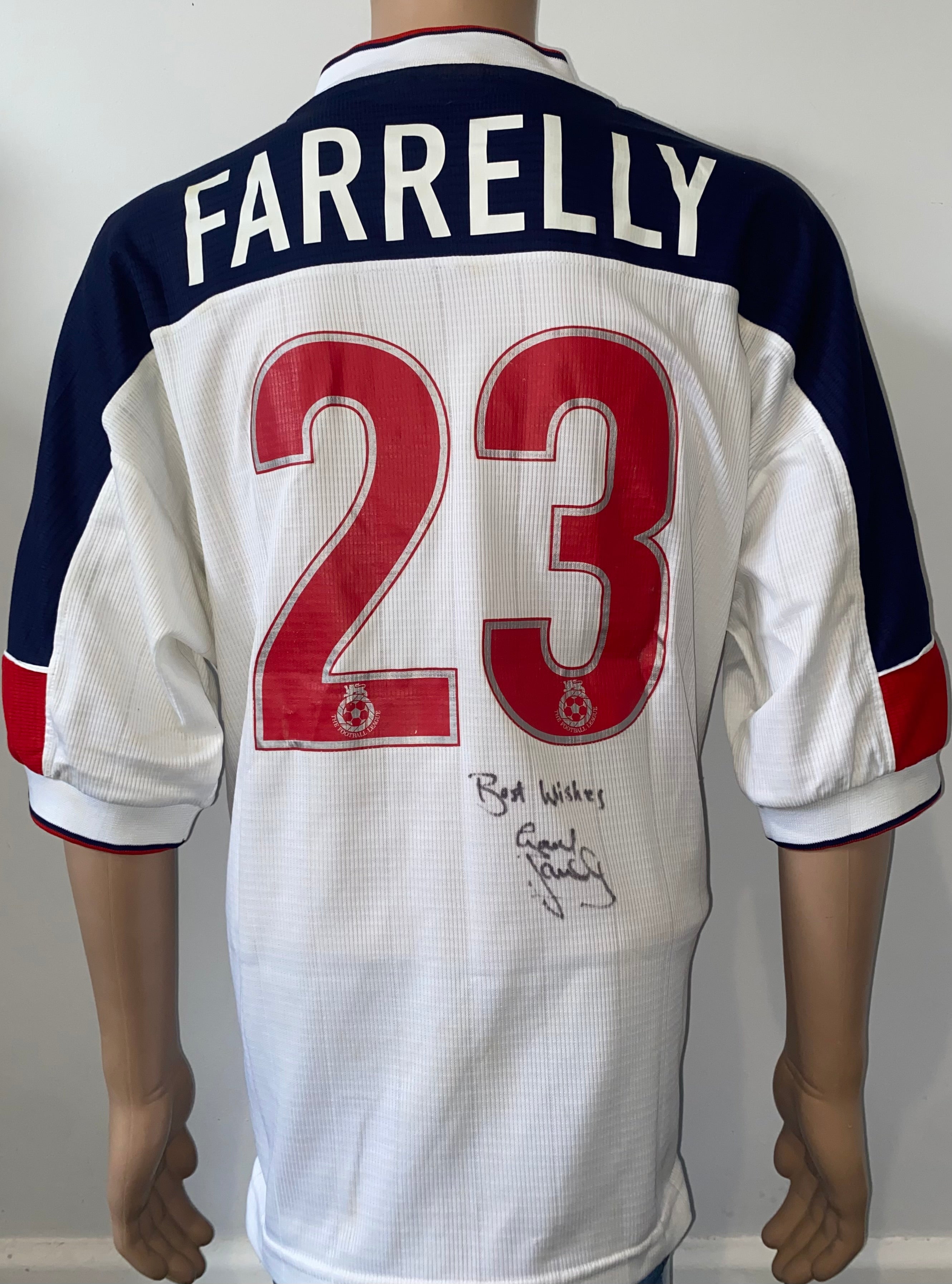 2000/01 BOLTON WANDERERS MATCH WORN HOME SHIRT (FARRELLY #23)