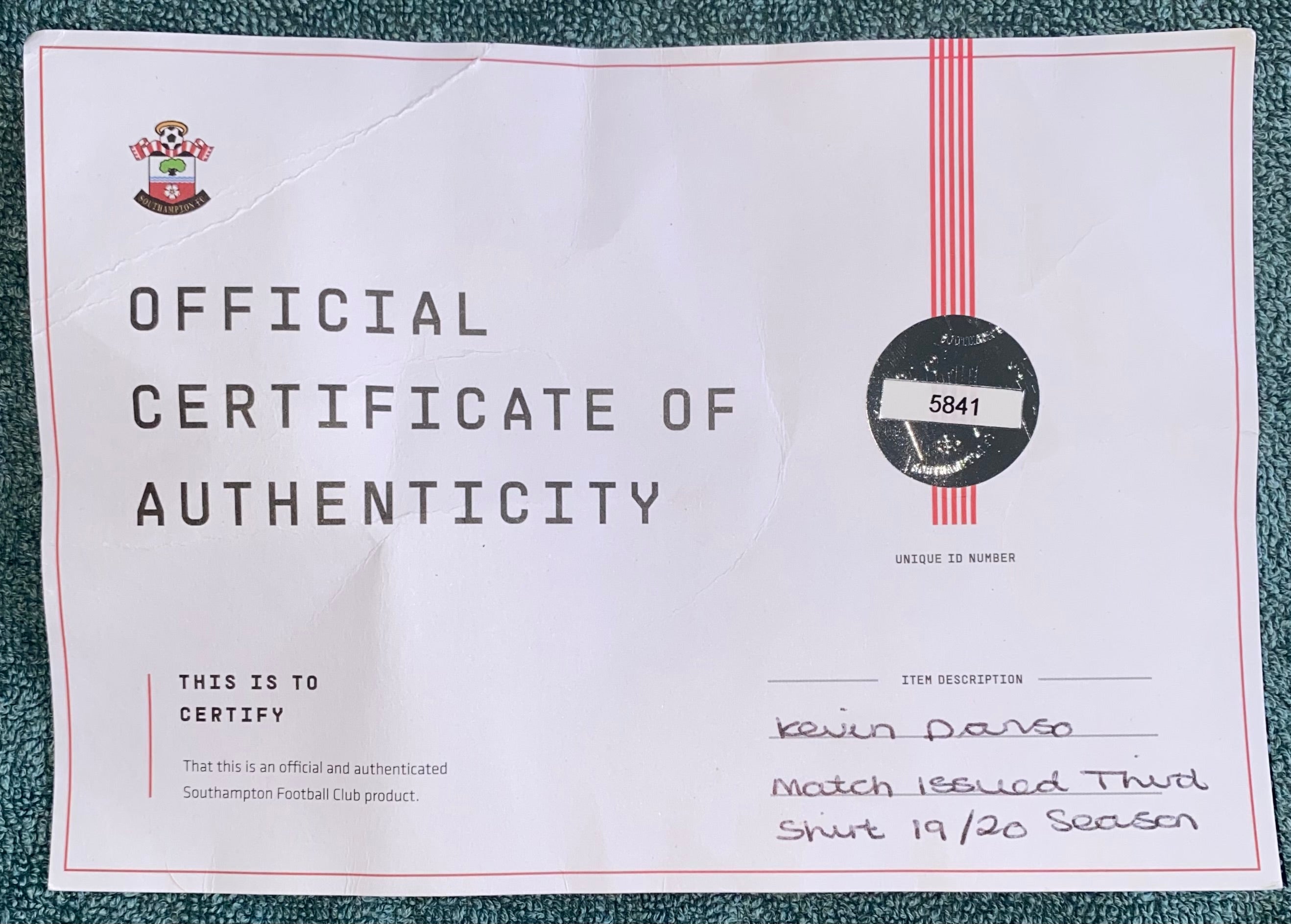 2019/20 SOUTHAMPTON MATCH ISSUE 3rd SHIRT (DANSO 38)