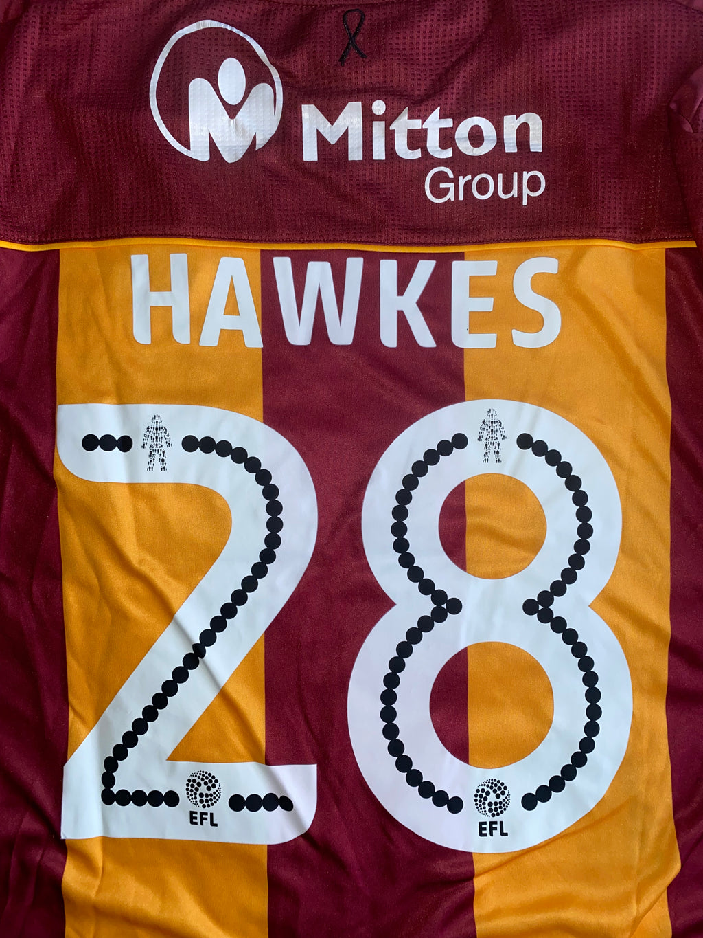 2017/18 BRADFORD CITY MATCH WORN HOME SHIRT (HAWKES #28)