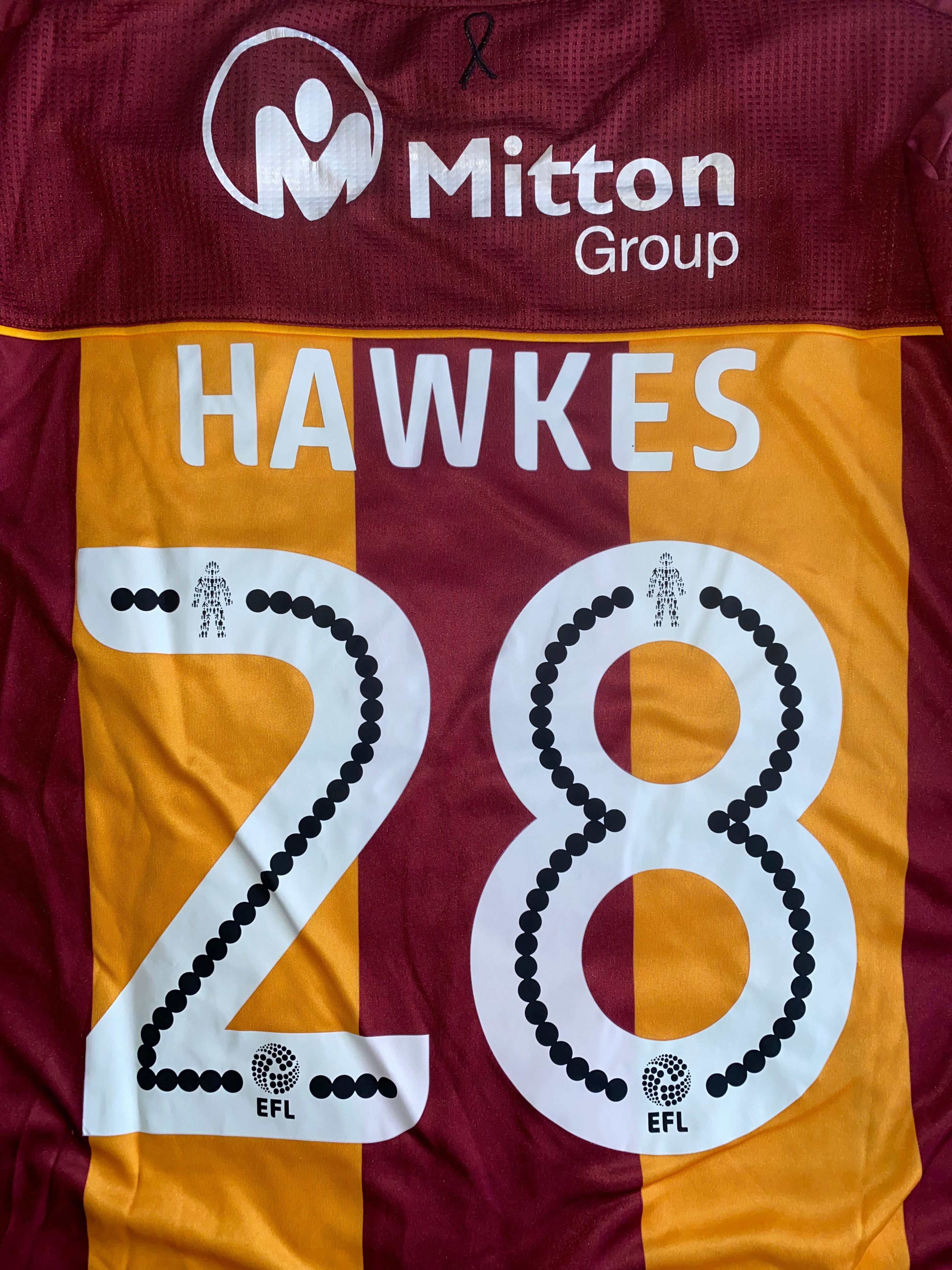 2017/18 BRADFORD CITY MATCH WORN HOME SHIRT (HAWKES #28)