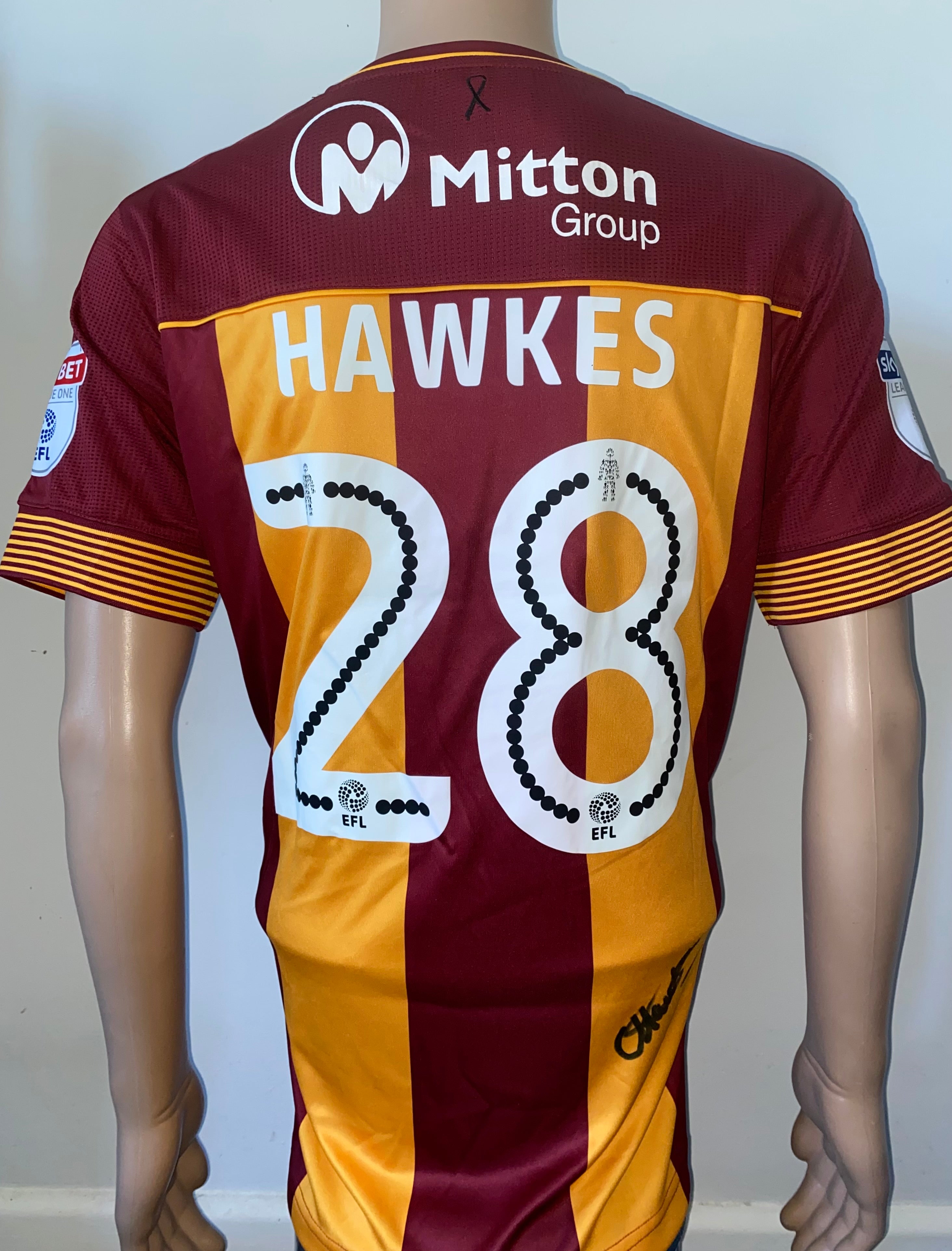 2017/18 BRADFORD CITY MATCH WORN HOME SHIRT (HAWKES #28)