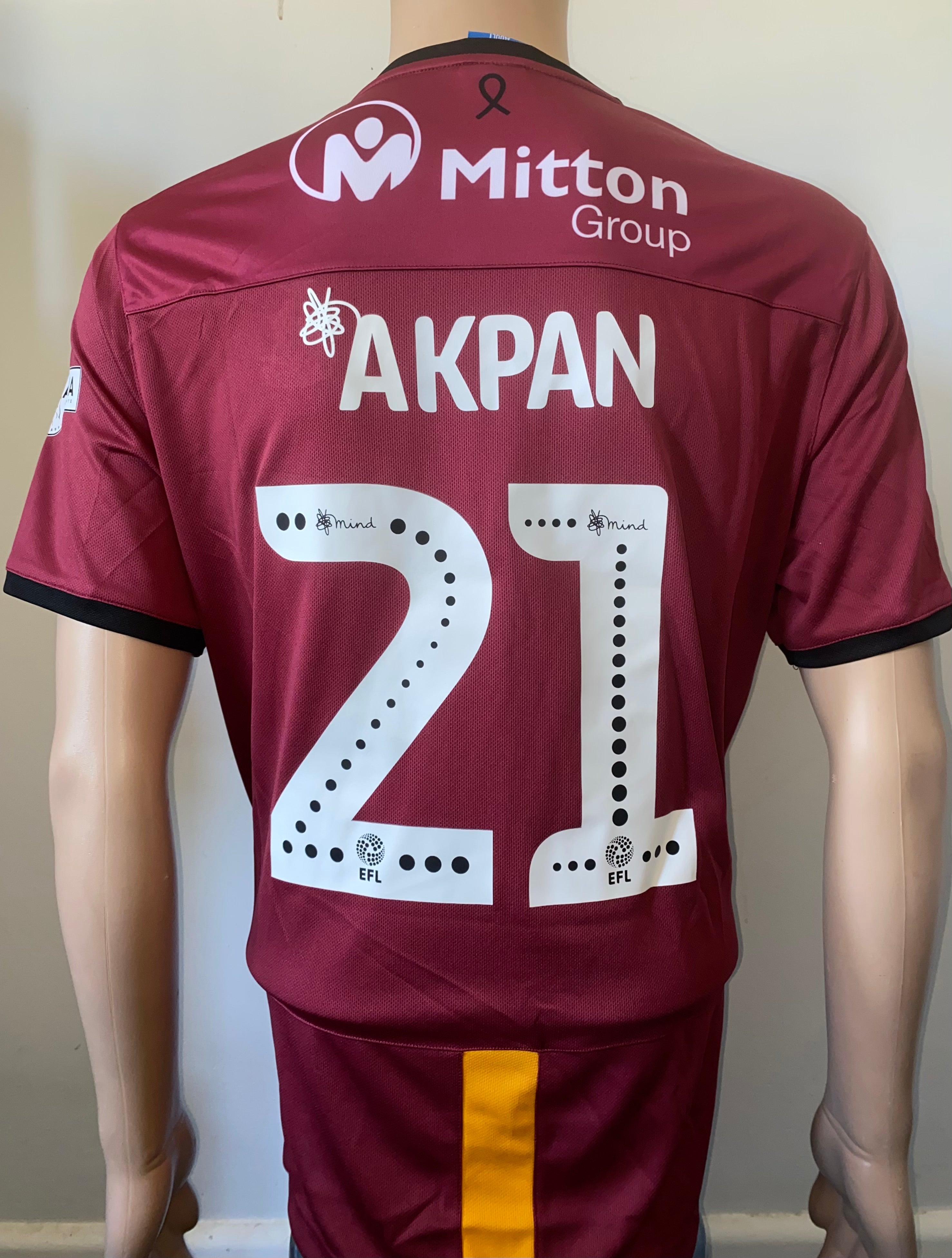 2019/20 BRADFORD CITY MATCH WORN HOME SHIRT (AKPAN #21 v SHREWSBURY TOWN FA CUP 1)