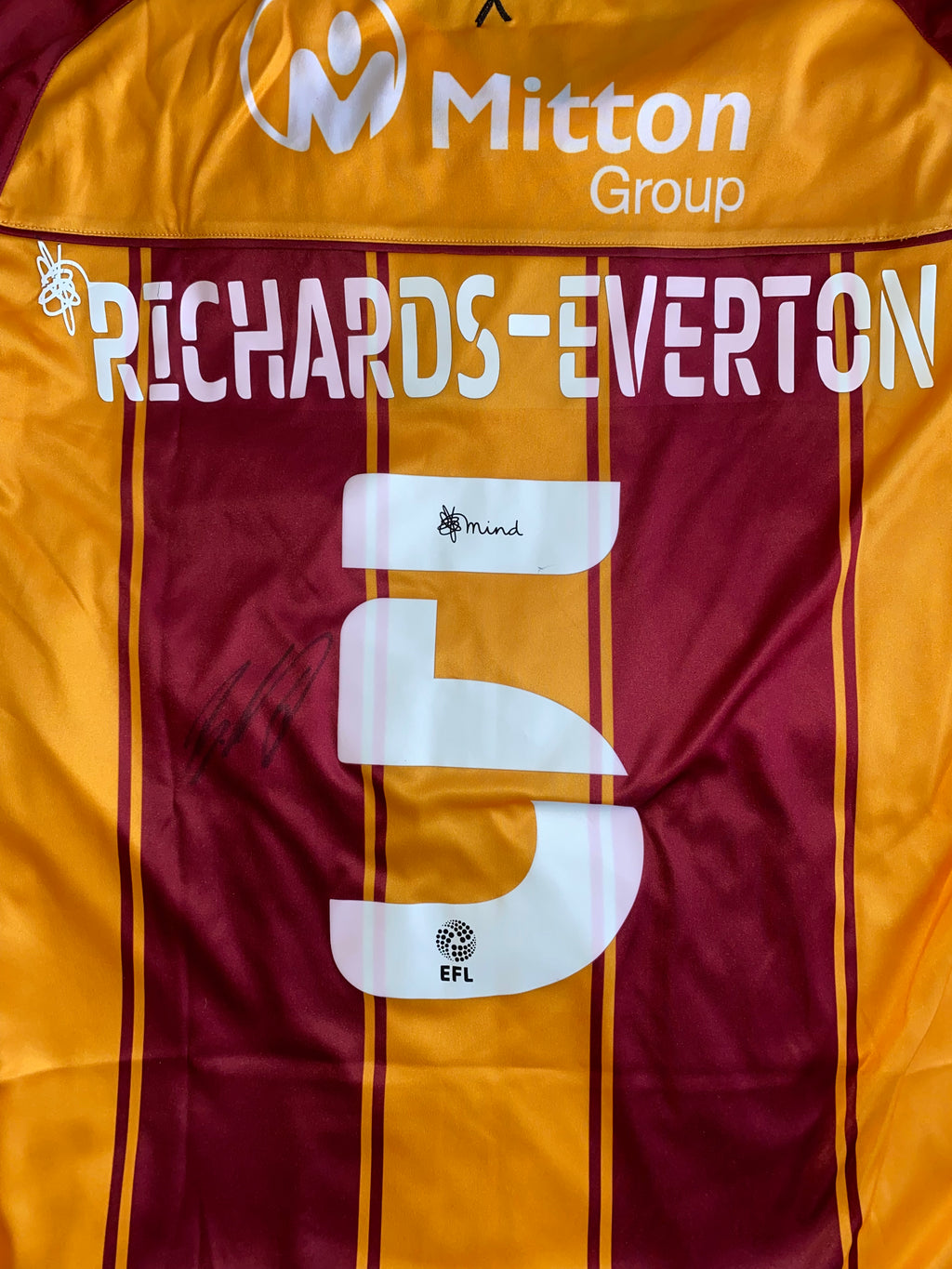 2020/21 BRADFORD CITY MATCH WORN HOME SHIRT (EVERTON-RICHARDS v LINCOLN carabao cup)