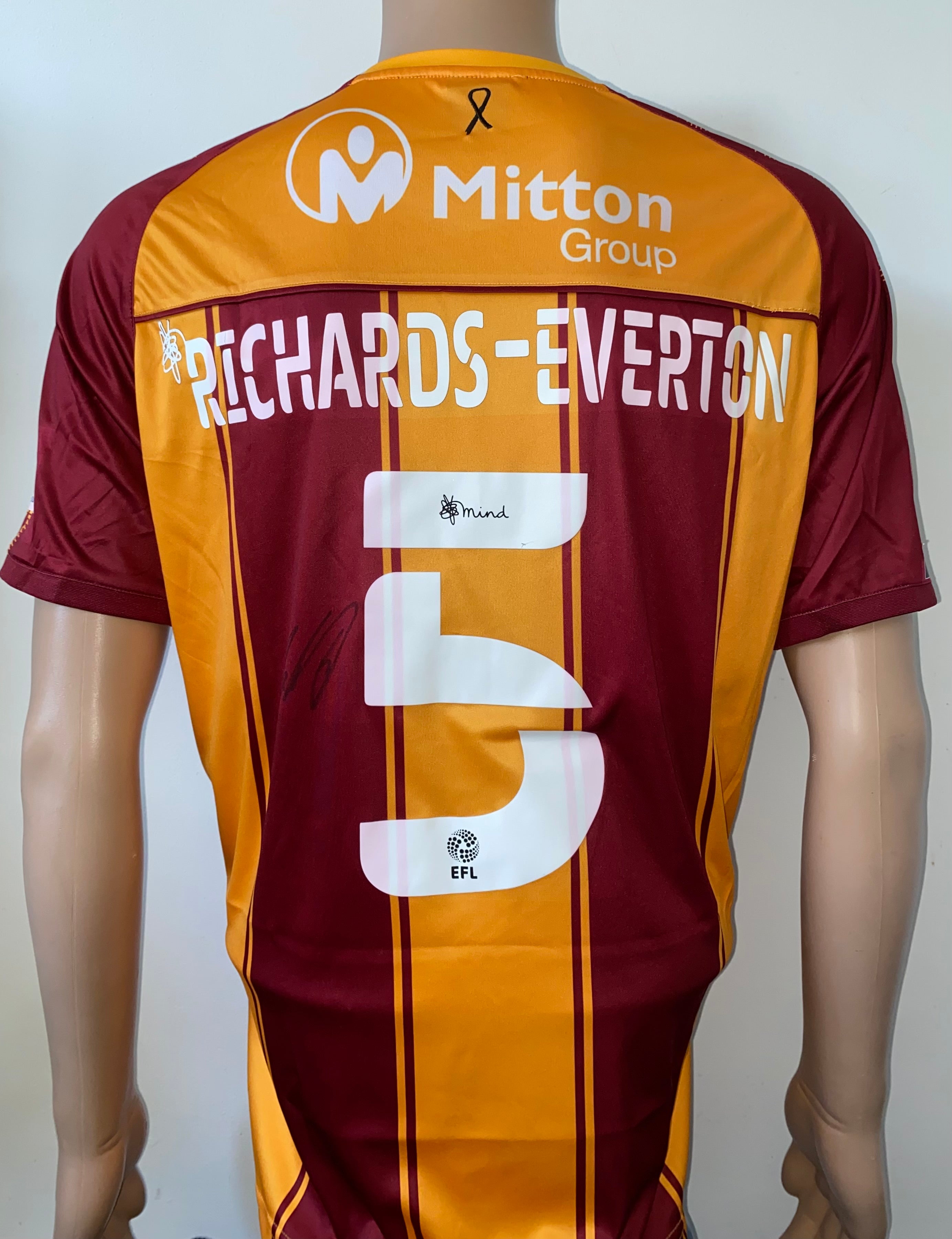 2020/21 BRADFORD CITY MATCH WORN HOME SHIRT (EVERTON-RICHARDS v LINCOLN carabao cup)