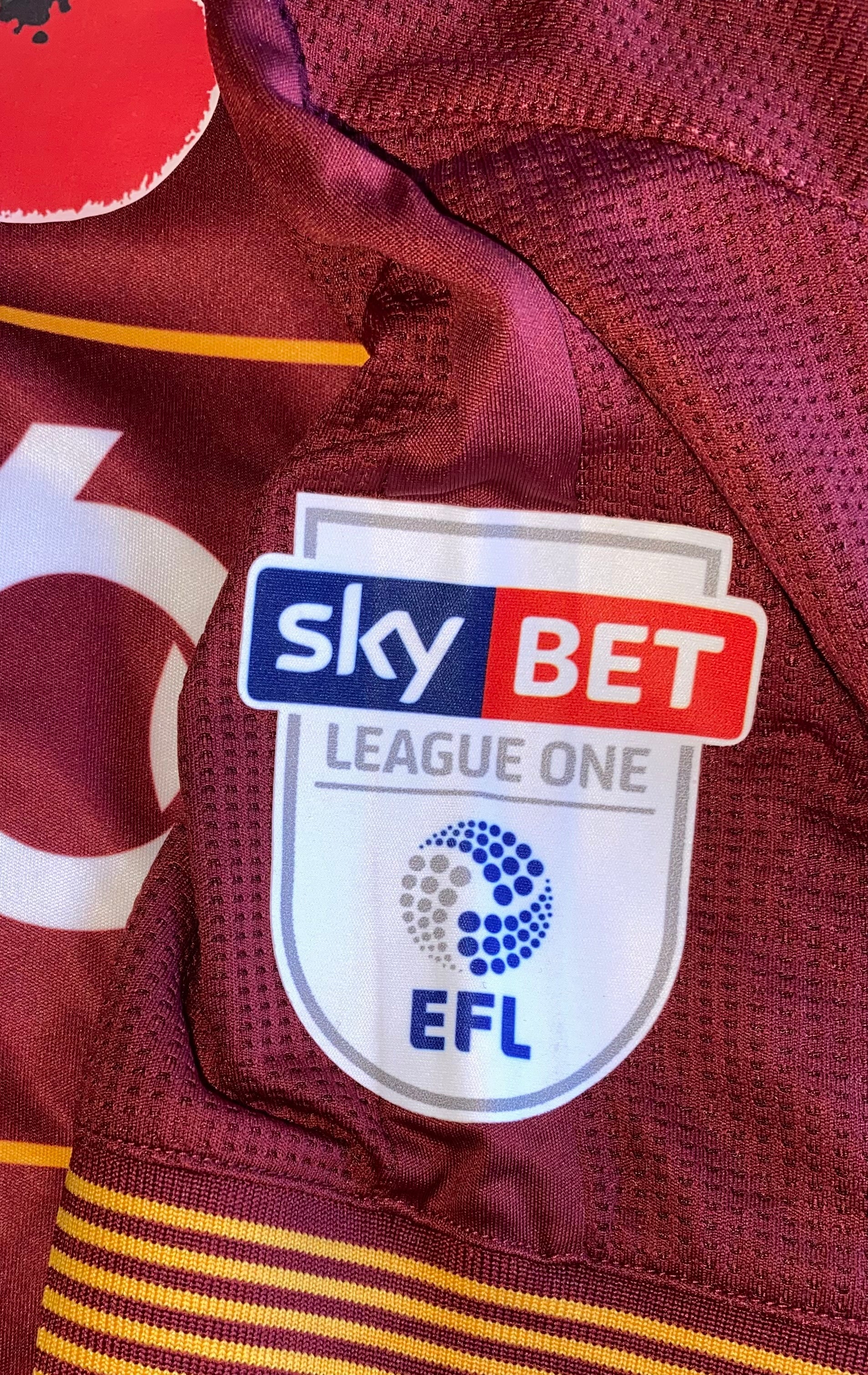2017/18 BRADFORD CITY MATCH WORN HOME SHIRT (FIELD #15 v PLYMOUTH ARGYLE)