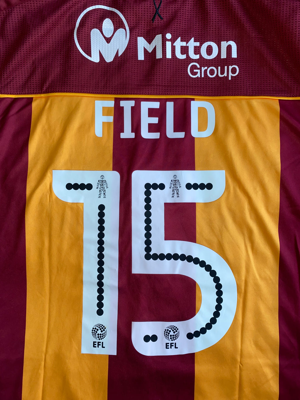 2017/18 BRADFORD CITY MATCH WORN HOME SHIRT (FIELD #15 v PLYMOUTH ARGYLE)