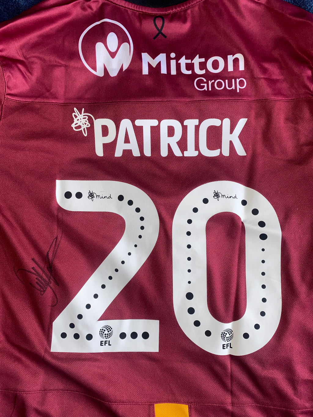 2019/20 BRADFORD CITY MATCH WORN HOME SHIRT (PATRICK #20 V EXETER CITY HOME)