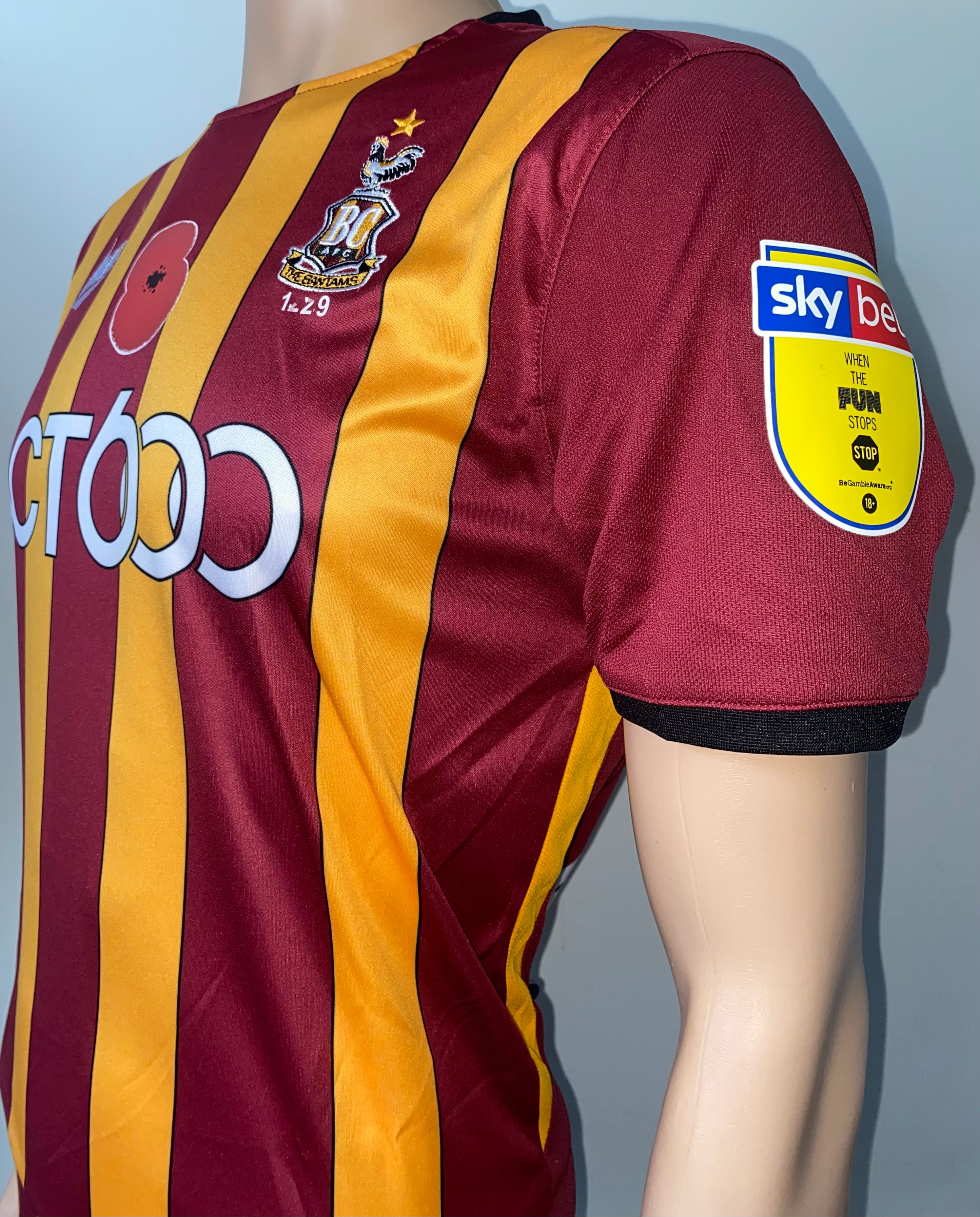 2019/20 BRADFORD CITY MATCH WORN HOME SHIRT (PATRICK #20 V EXETER CITY HOME)
