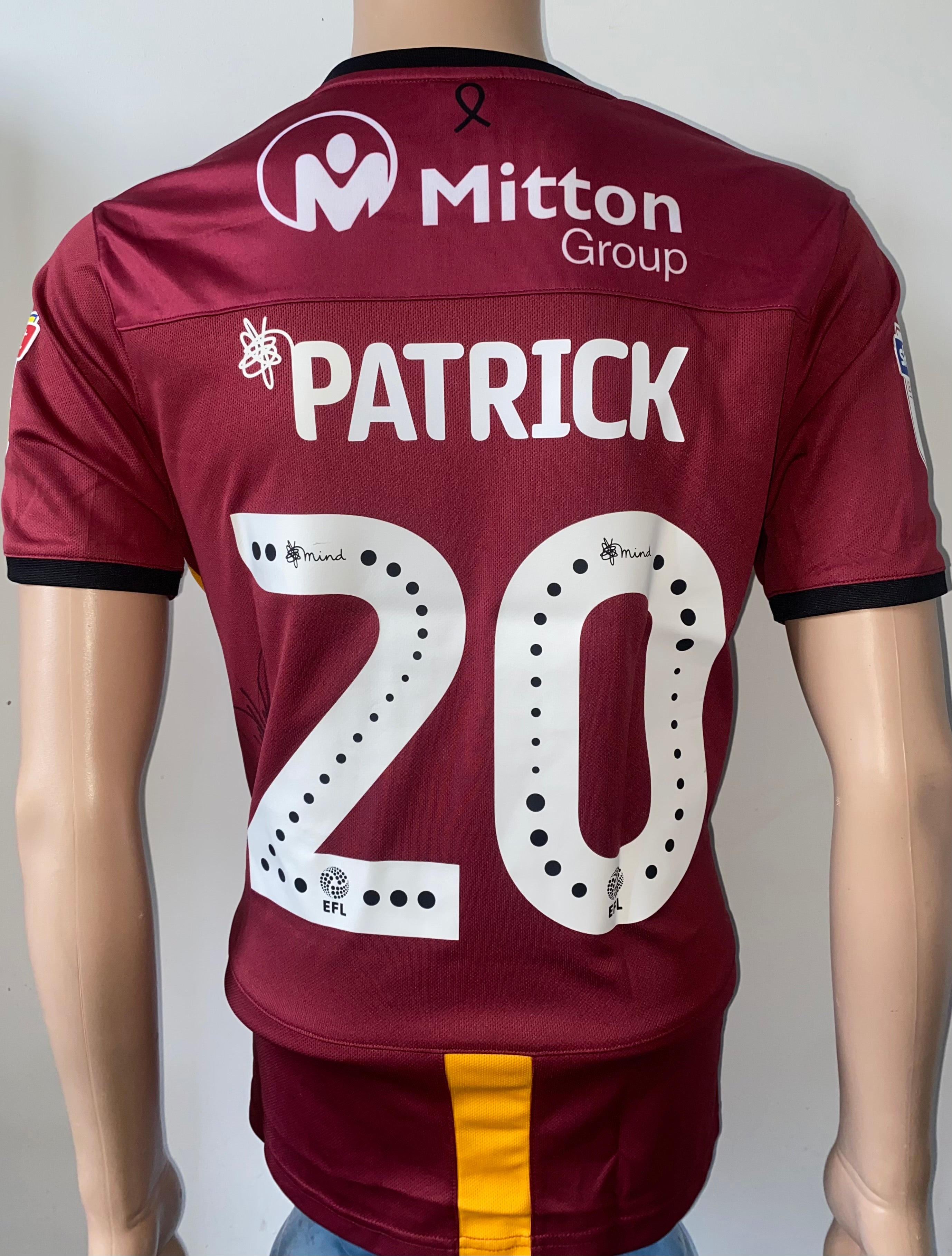 2019/20 BRADFORD CITY MATCH WORN HOME SHIRT (PATRICK #20 V EXETER CITY HOME)