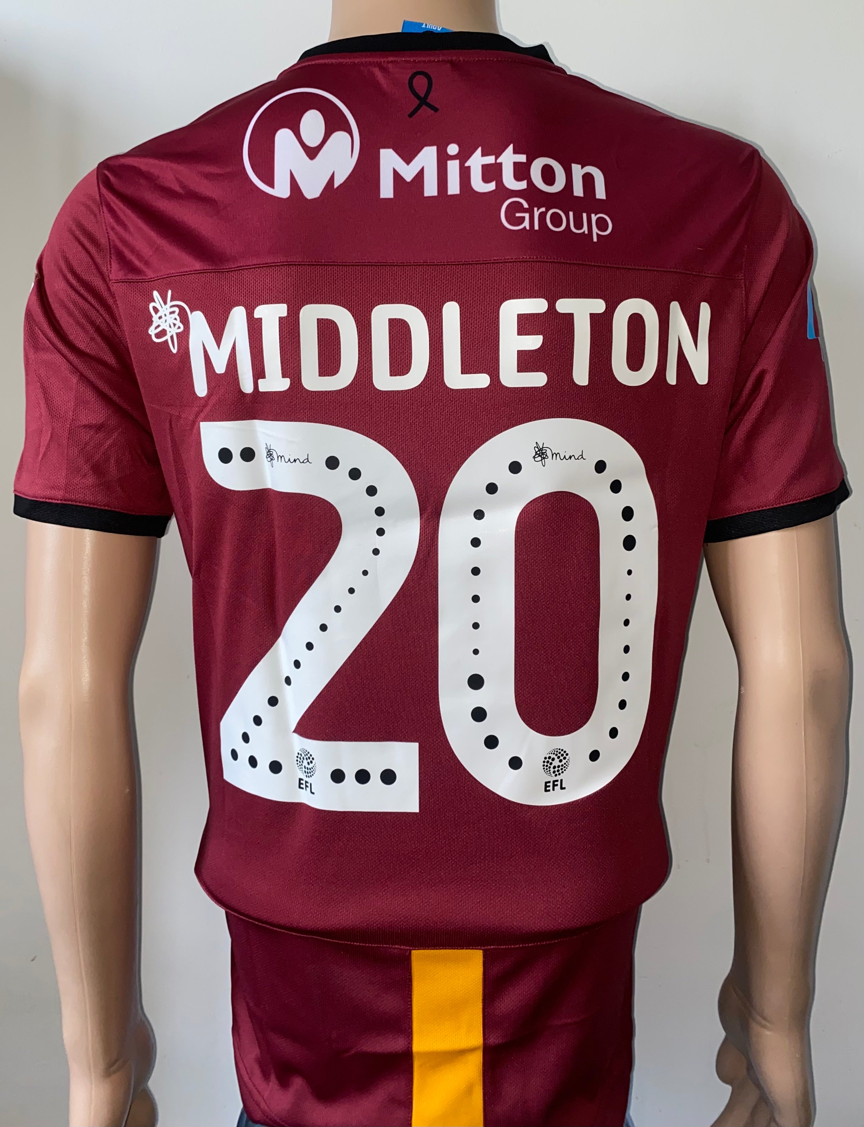 2019/20 BRADFORD CITY MATCH WORN HOME SHIRT (MIDDLETON #20 V GRIMSBY TOWN)