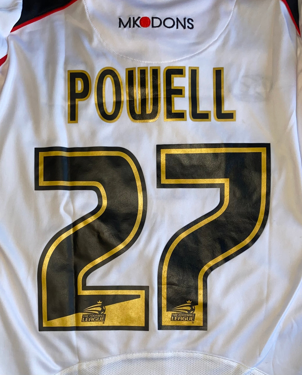 2010/11 MK DONS MATCH WORN HOME SHIRT (POWELL #27)