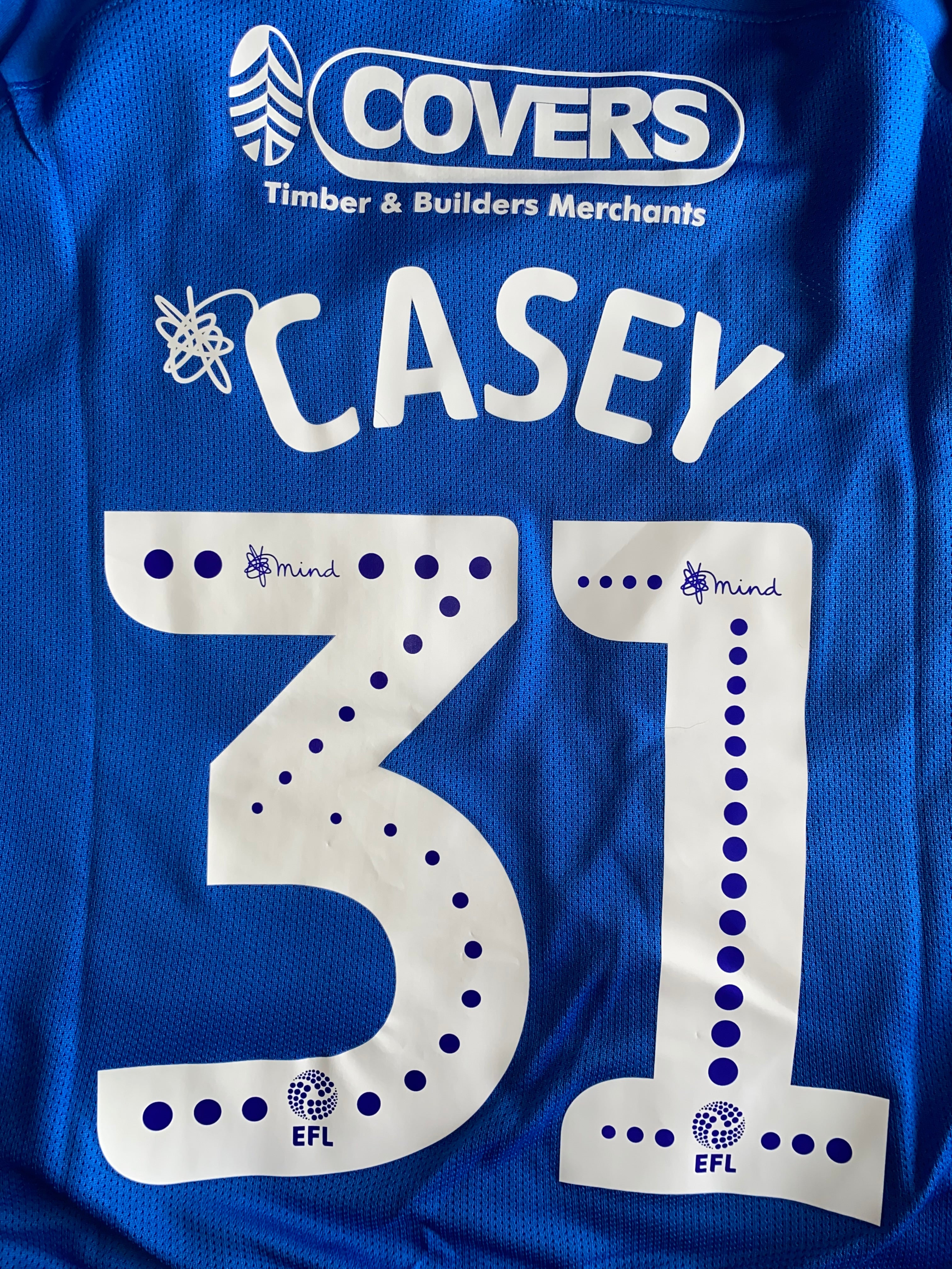2019/20 PORTSMOUTH MATCH WORN HOME SHIRT (CASEY #31 carabao cup)