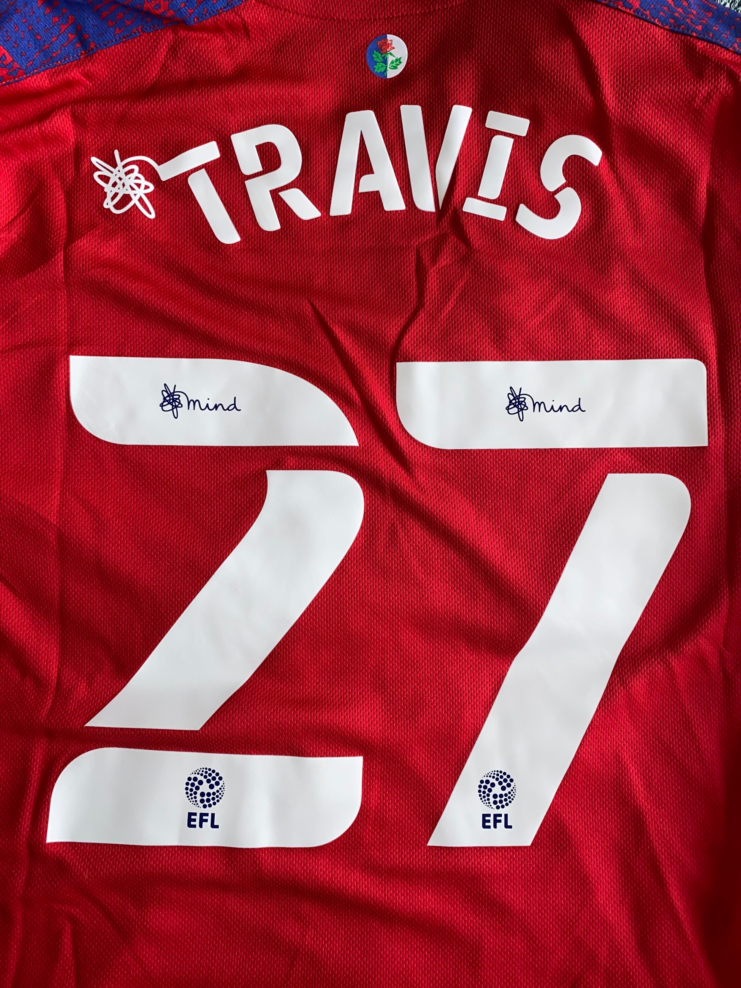 2020/21 BLACKBURN ROVERS MATCH WORN AWAY SHIRT (TRAVIS #27)