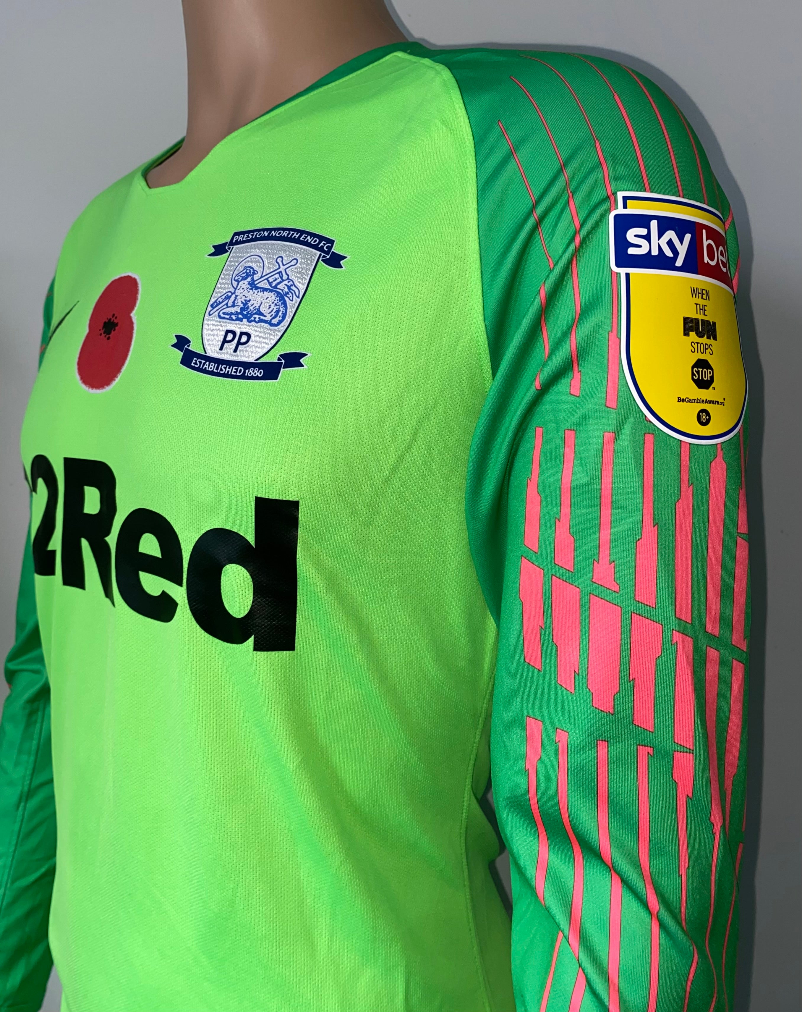 2018/19 PRESTON NORTH END MATCH ISSUE HOME GOALKEEPERS SHIRT (HUDSON #28 V BRISTOL CITY)