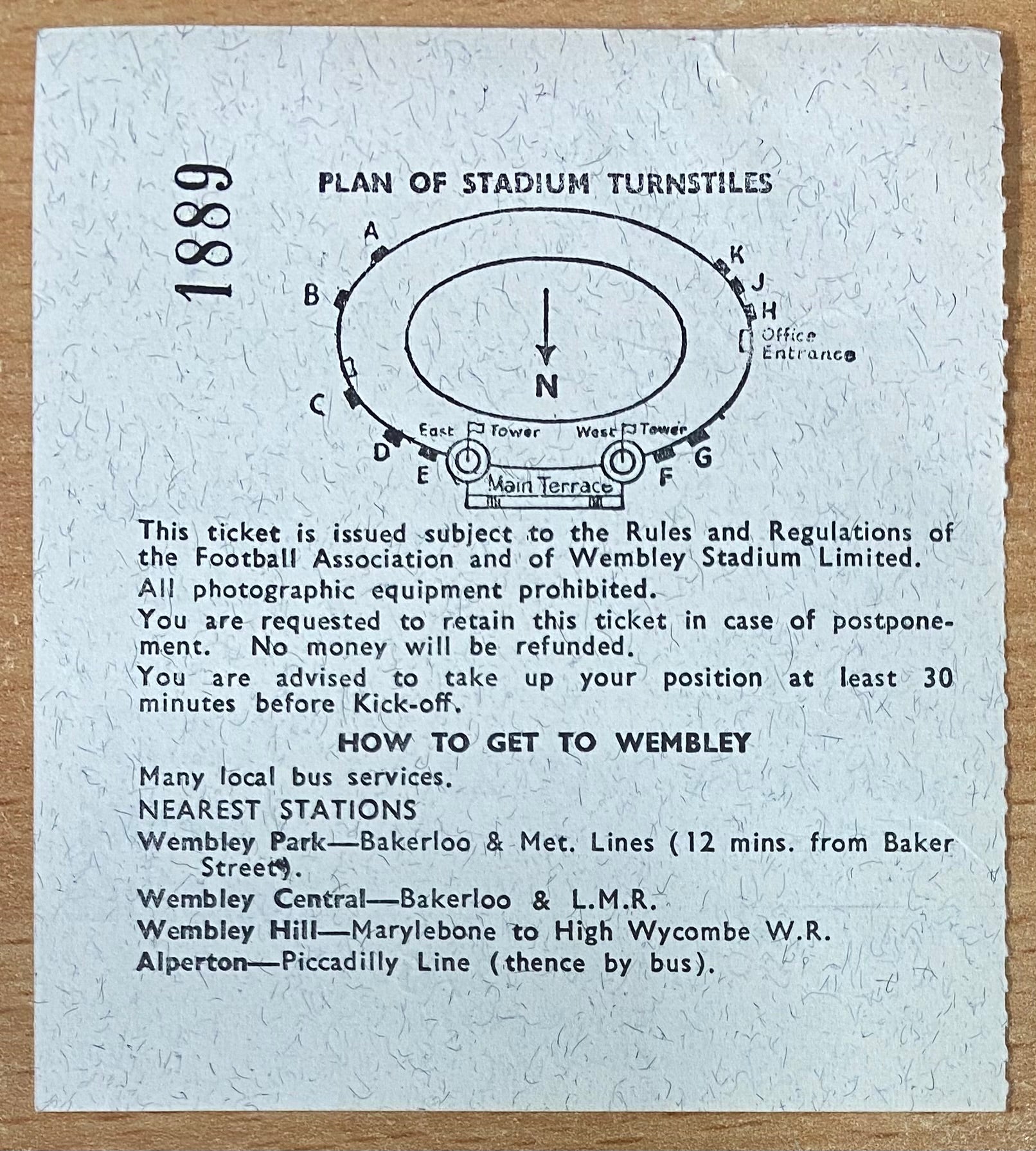 1966 ORIGINAL WORLD CUP QUARTER FINAL TICKET ENGLAND V ARGENTINA @ WEMBLEY