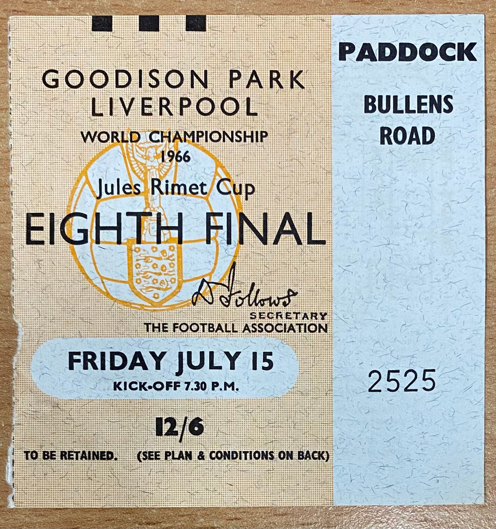 1966 ORIGINAL WORLD CUP 1ST ROUND TICKET BRAZIL V BULGARIA @ GOODISON PARK