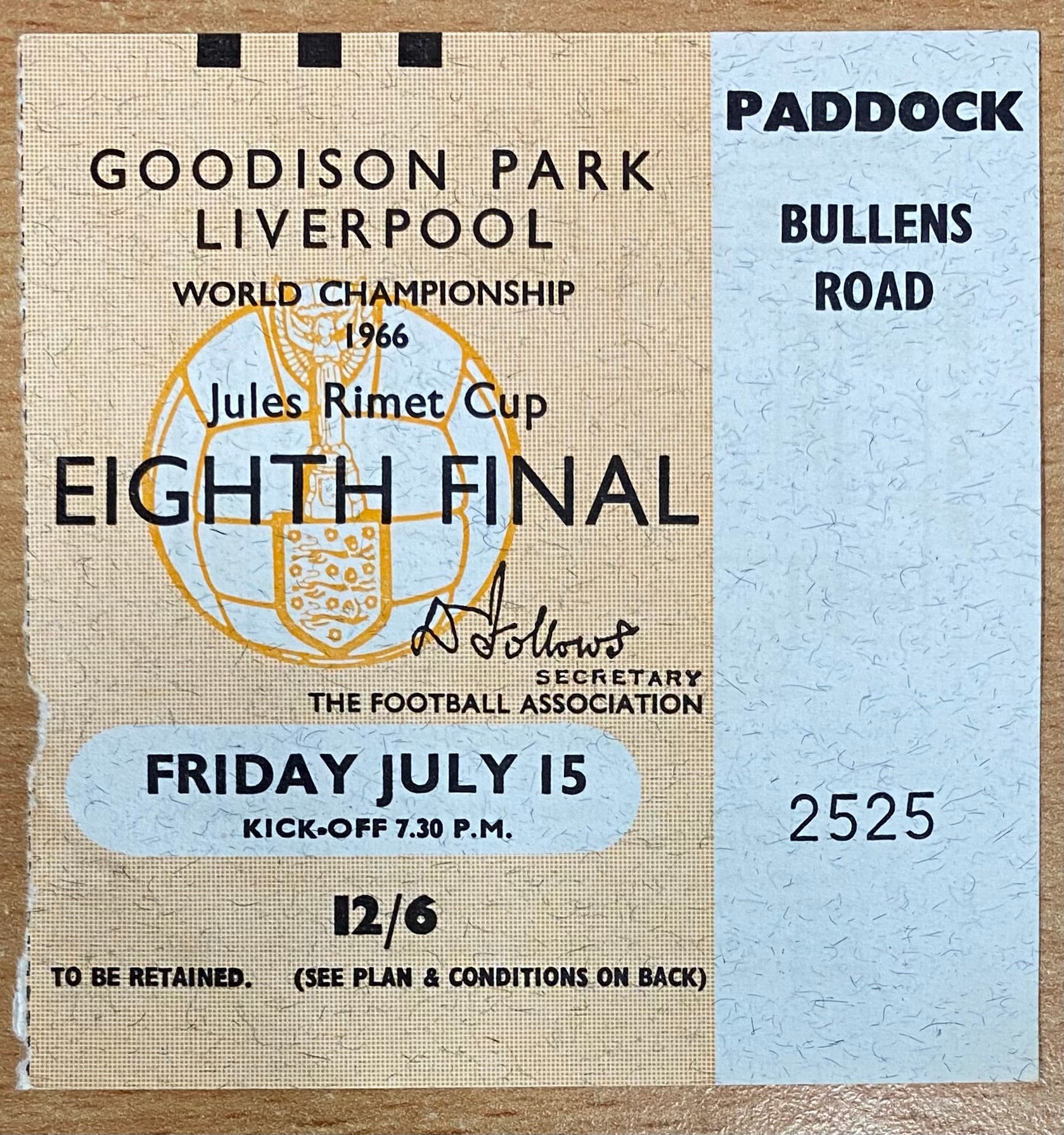 1966 ORIGINAL WORLD CUP 1ST ROUND TICKET BRAZIL V BULGARIA @ GOODISON PARK