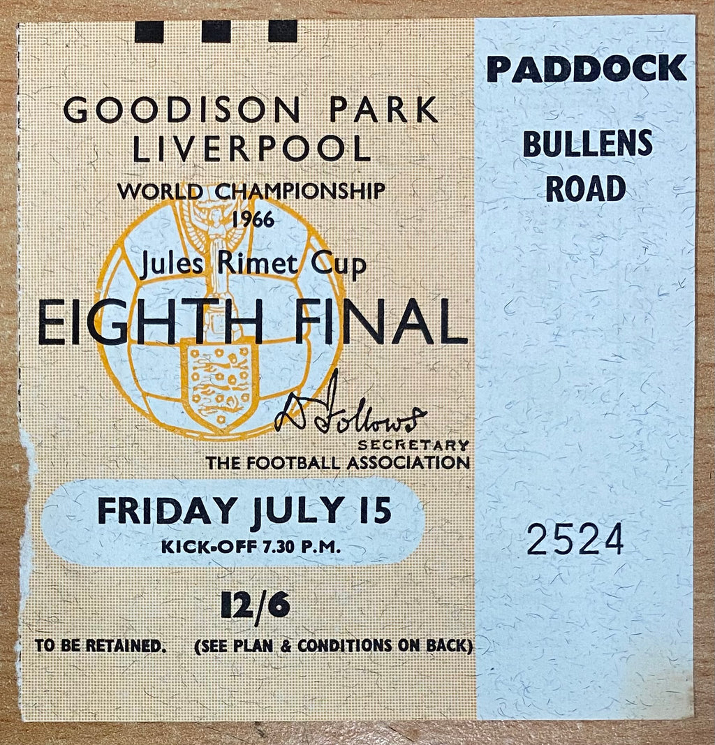 1966 ORIGINAL WORLD CUP 1ST ROUND TICKET BRAZIL V BULGARIA @ GOODISON PARK