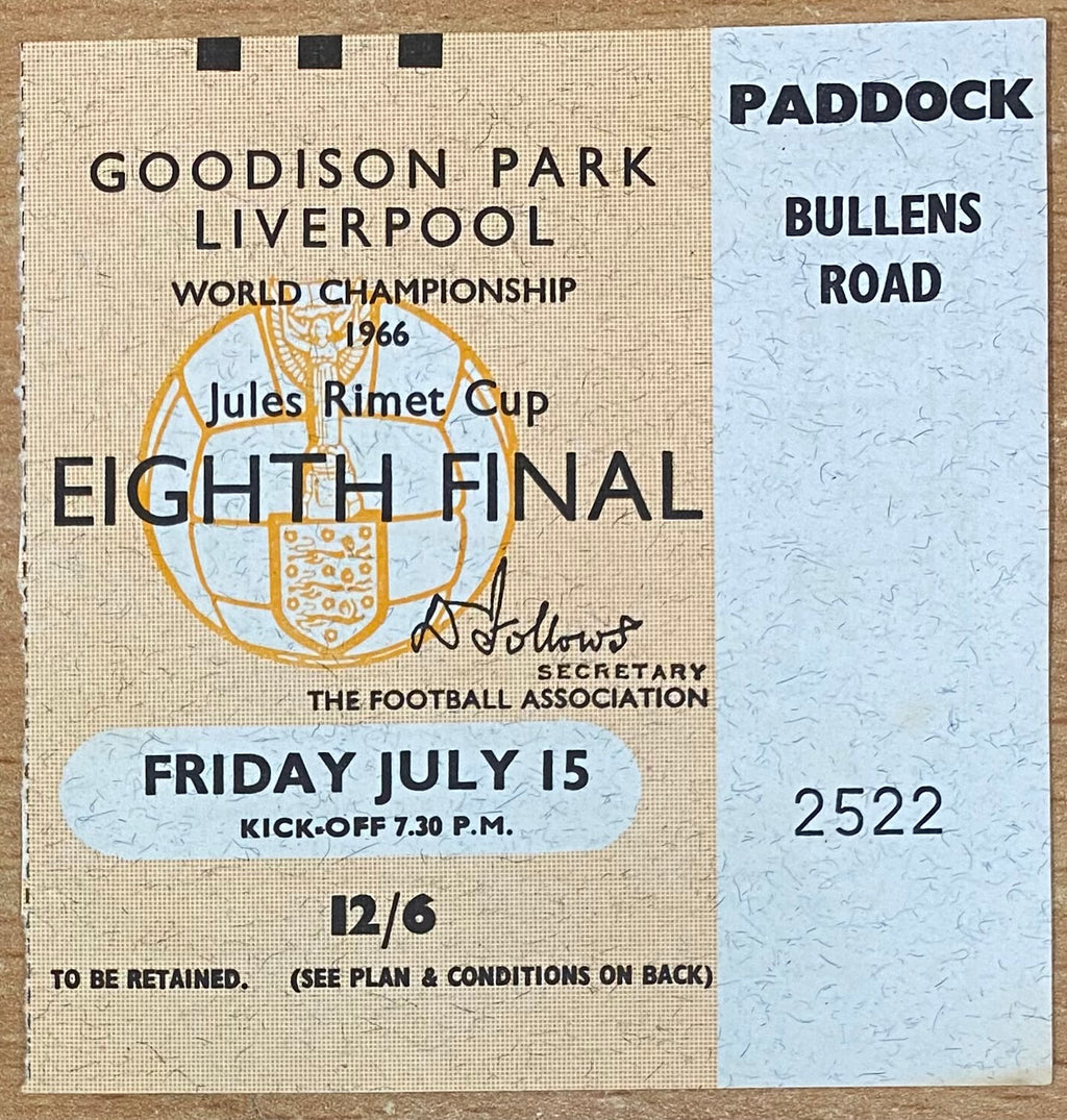 1966 ORIGINAL WORLD CUP 1ST ROUND TICKET BRAZIL V BULGARIA @ GOODISON PARK