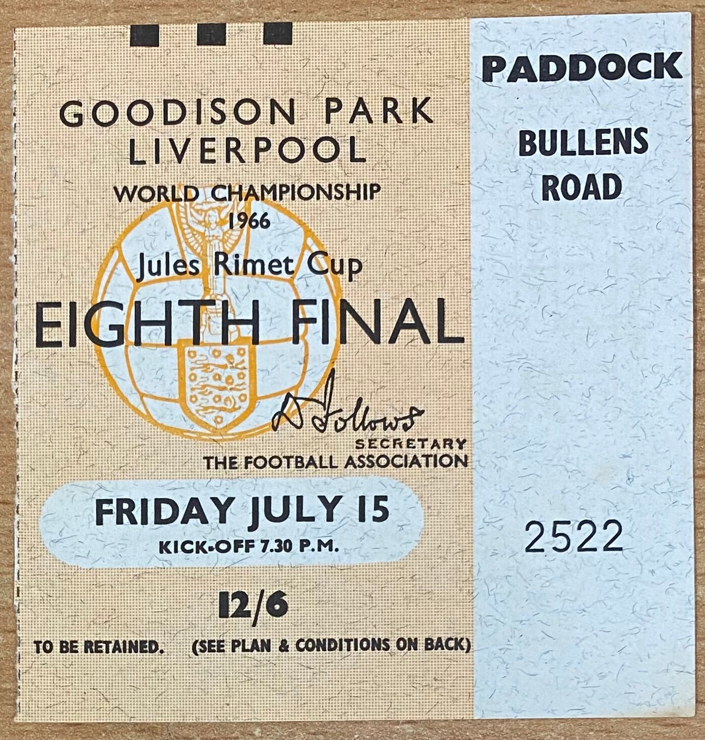 1966 ORIGINAL WORLD CUP 1ST ROUND TICKET BRAZIL V BULGARIA @ GOODISON PARK