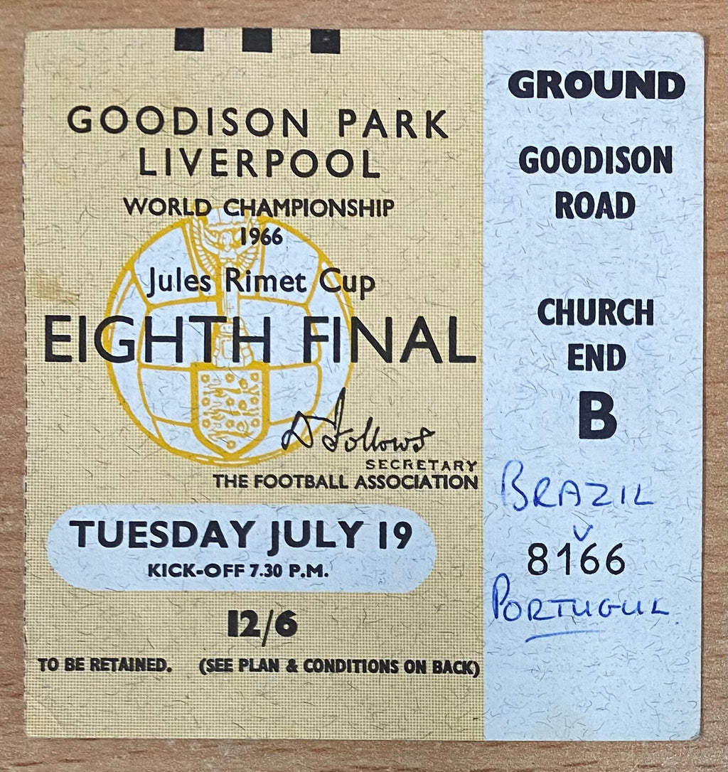 1966 ORIGINAL WORLD CUP 1ST ROUND TICKET BRAZIL V PORTUGAL @ GOODISON PARK