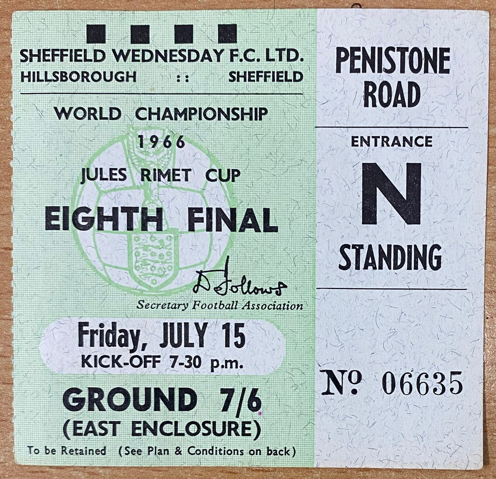 1966 ORIGINAL WORLD CUP 1ST ROUND TICKET SPAIN V SWITZERLAND @ HILLSBOROUGH