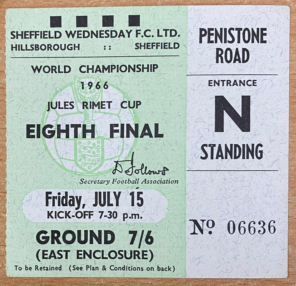 1966 ORIGINAL WORLD CUP 1ST ROUND TICKET SPAIN V SWITZERLAND @ HILLSBOROUGH