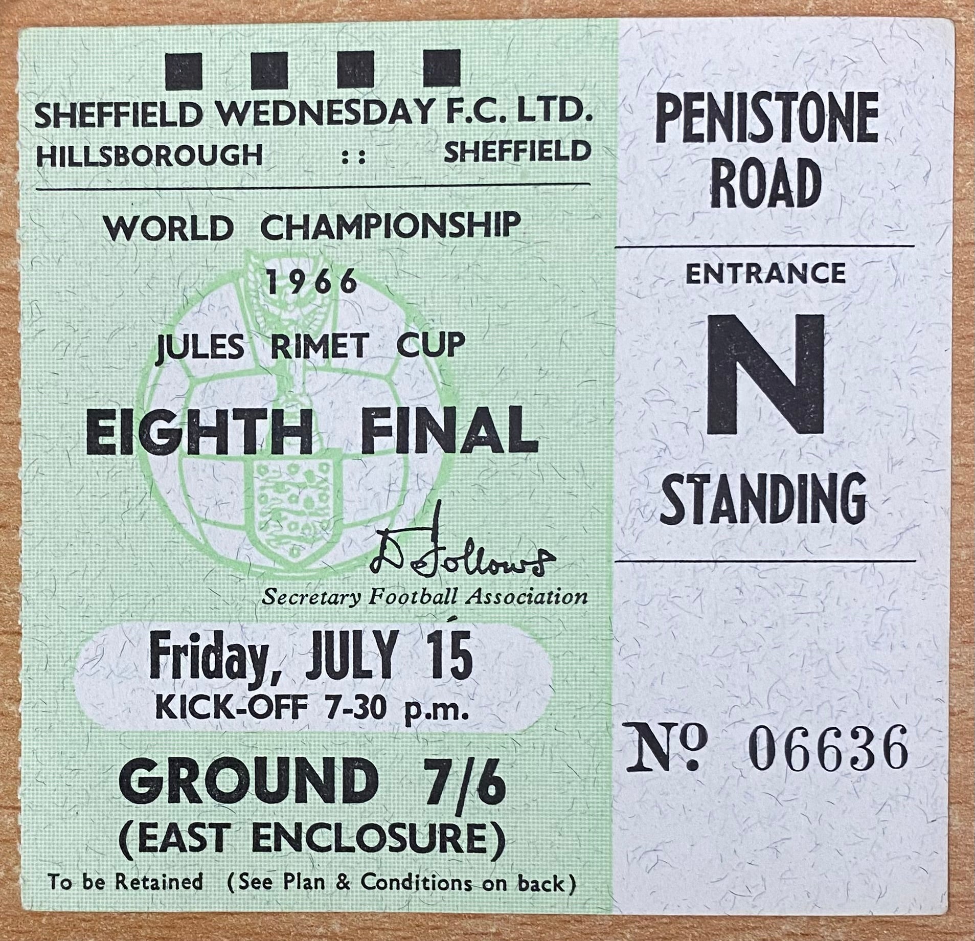 1966 ORIGINAL WORLD CUP 1ST ROUND TICKET SPAIN V SWITZERLAND @ HILLSBOROUGH