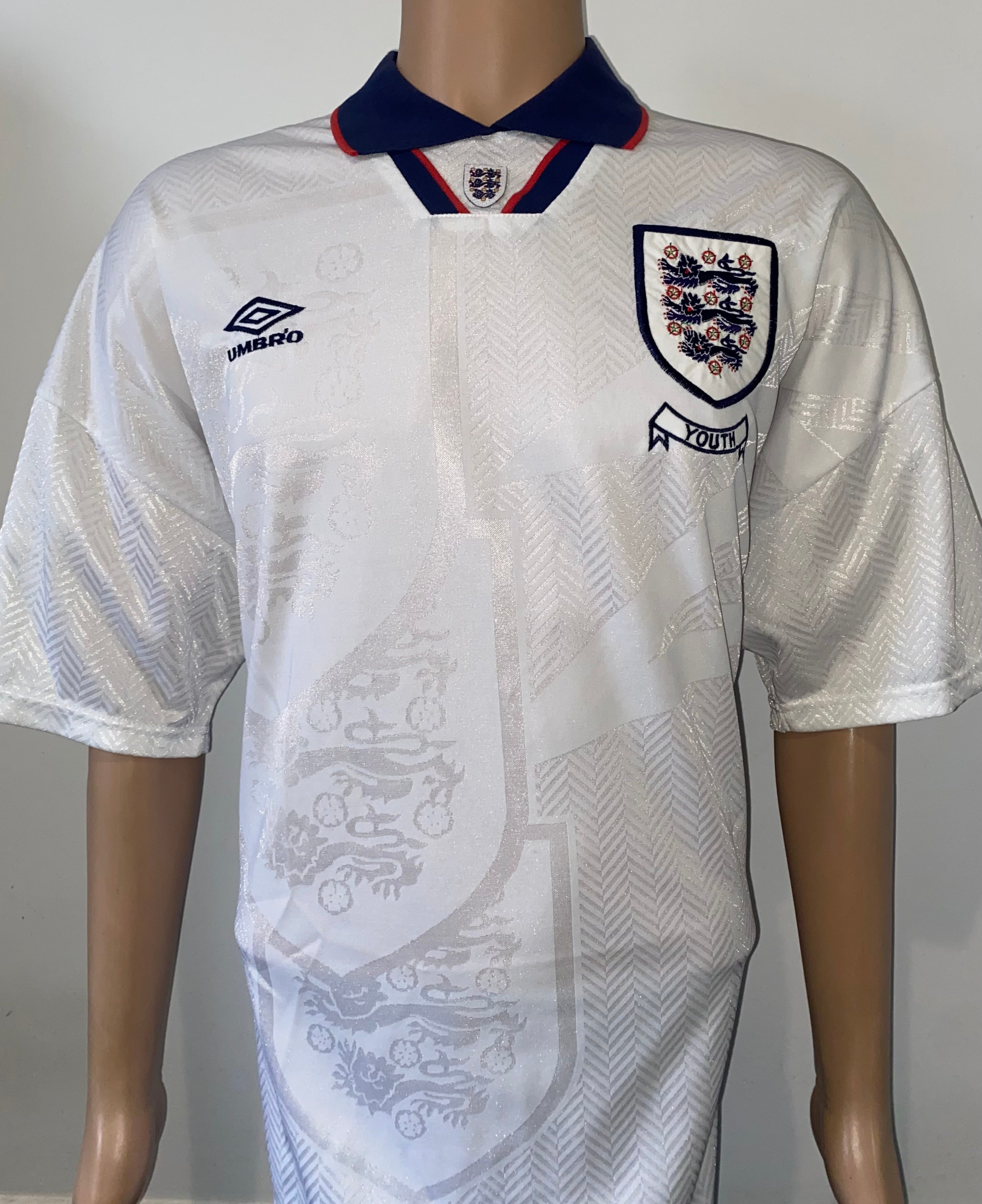 1994 ENGLAND YOUTH UMBRO MATCH WORN HOME SHIRT #16