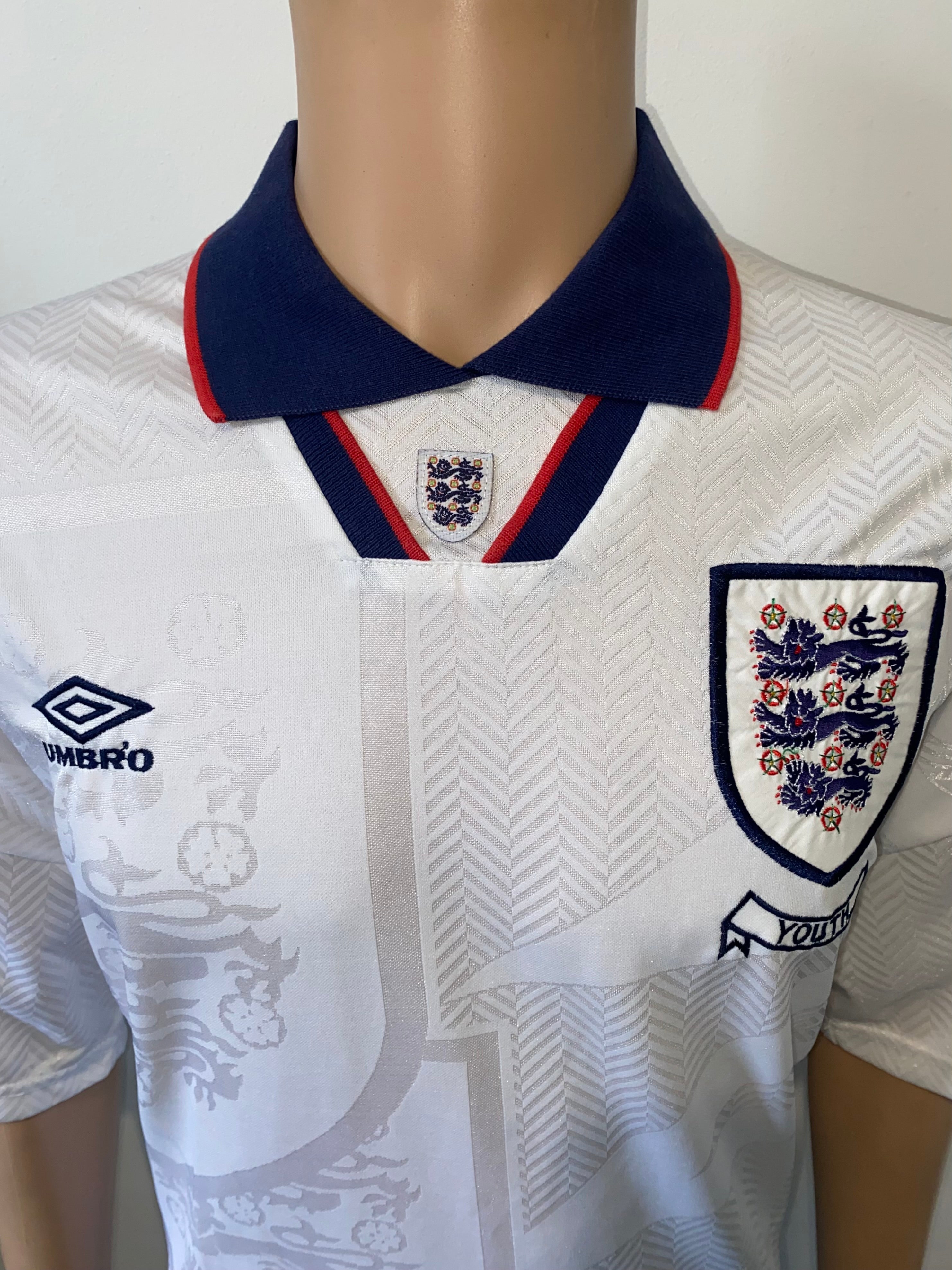 1994 ENGLAND YOUTH UMBRO MATCH WORN HOME SHIRT #16