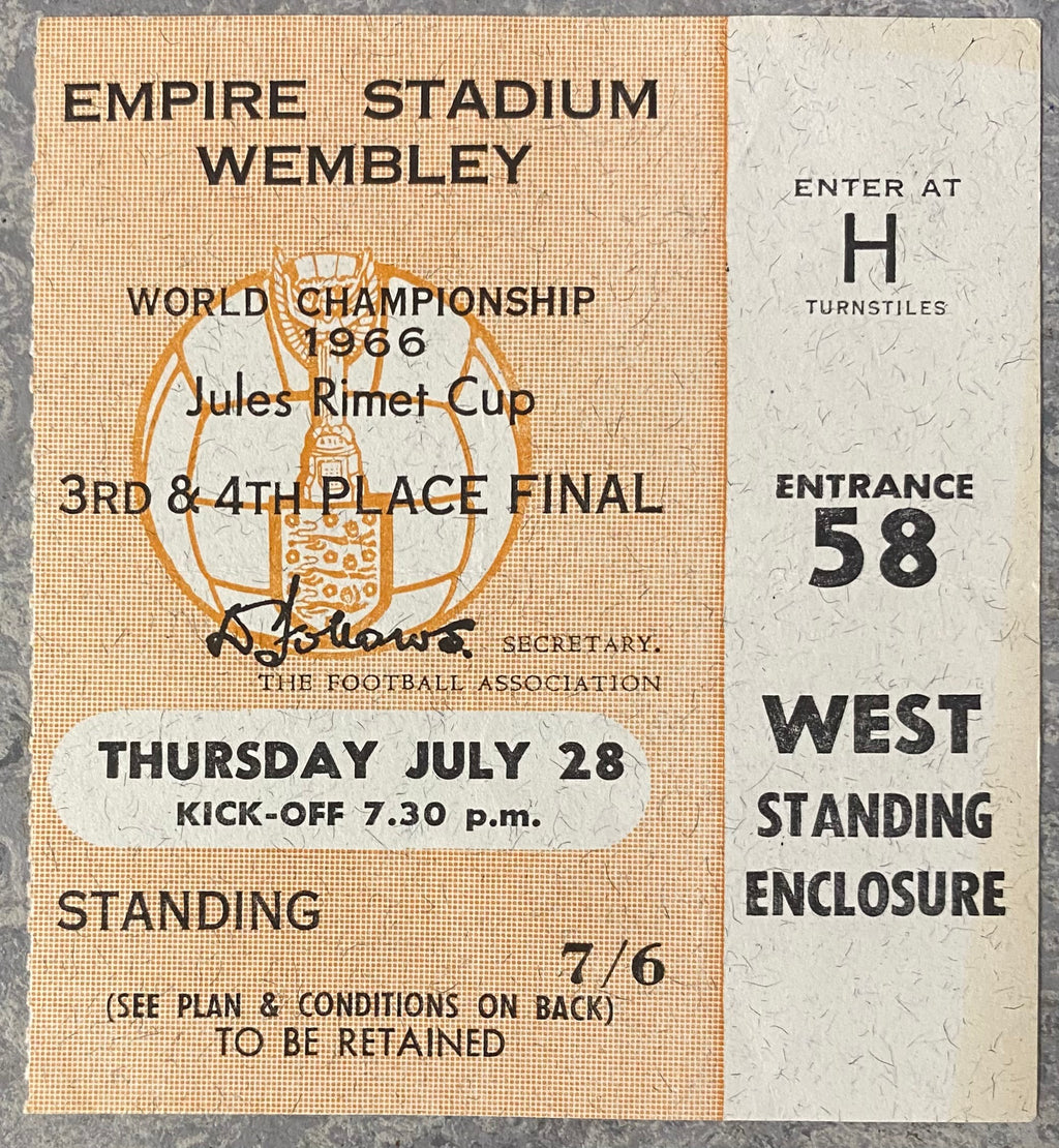 1966 ORIGINAL WORLD CUP 3RD PLACE PLAY OFF TICKET PORTUGAL V SOVIET UNION @ WEMBLEY