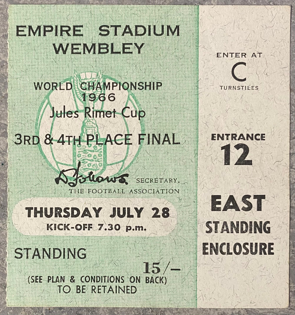 1966 ORIGINAL WORLD CUP 3RD PLACE PLAY OFF TICKET PORTUGAL V SOVIET UNION @ WEMBLEY