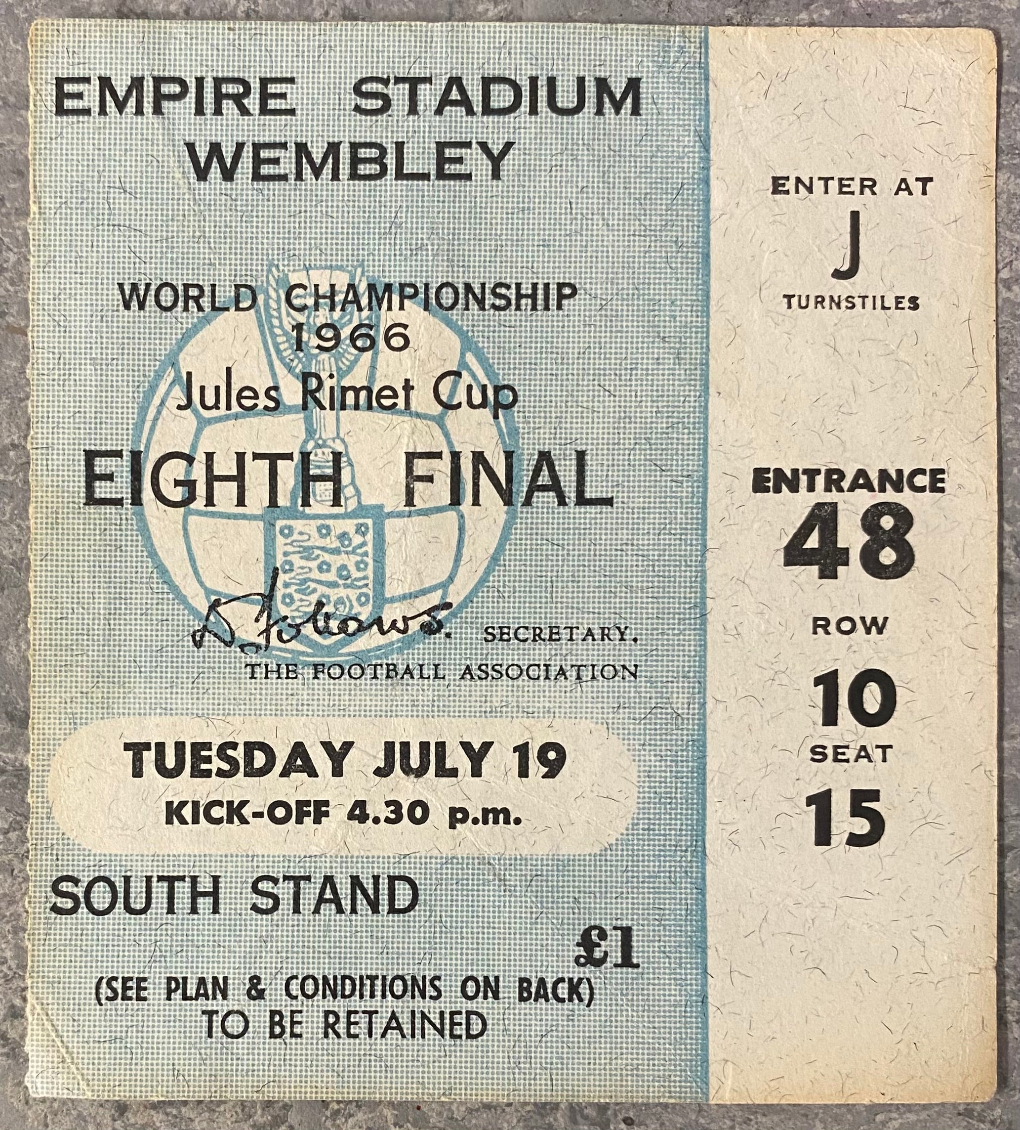 1966 ORIGINAL WORLD CUP 1ST ROUND TICKET MEXICO V URUGUAY @ WEMBLEY