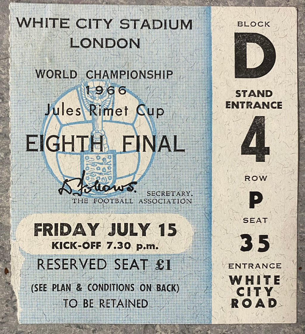1966 ORIGINAL WORLD CUP 1ST ROUND TICKET URUGUAY V FRANCE @ WHITE CITY