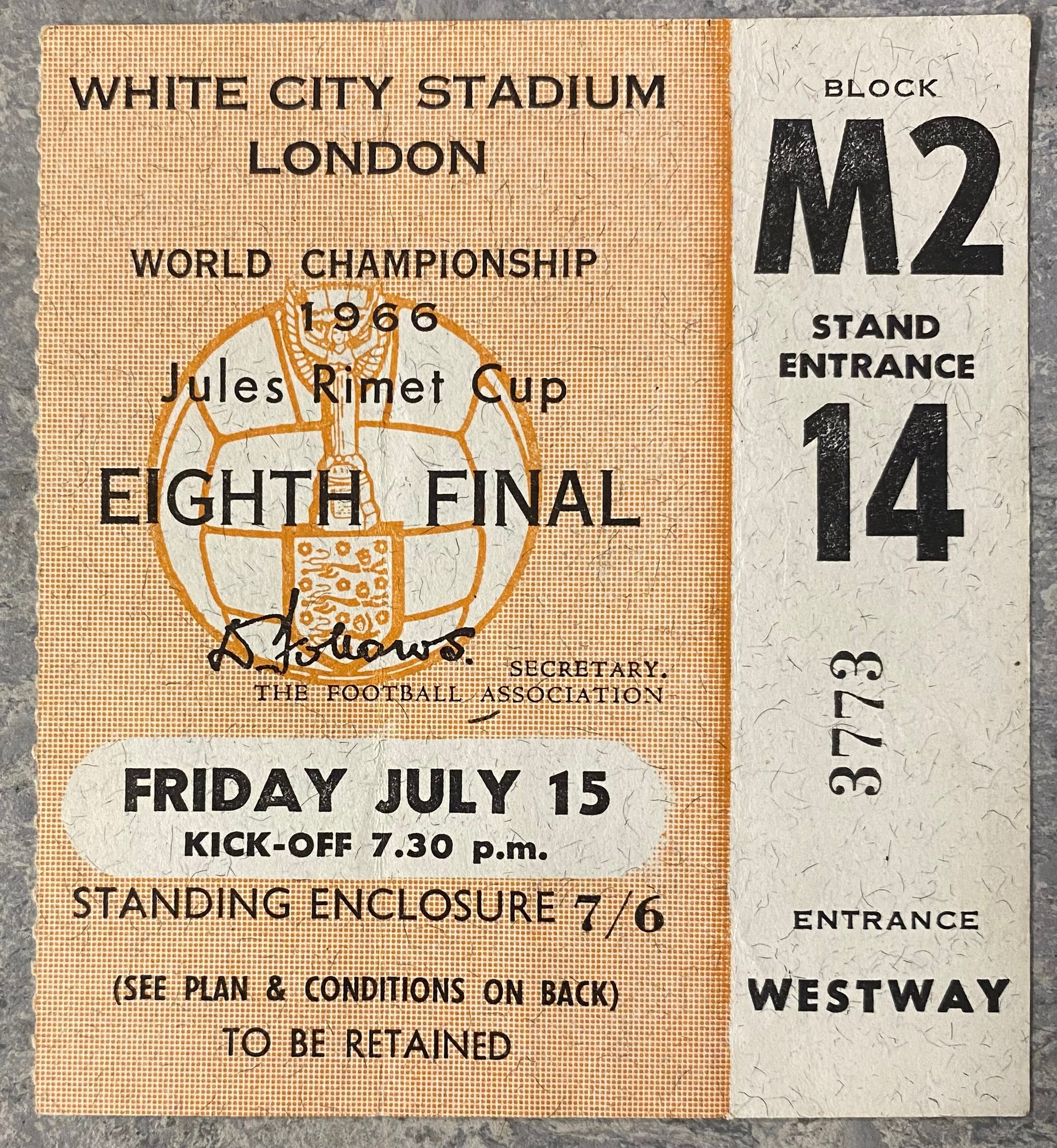 1966 ORIGINAL WORLD CUP 1ST ROUND TICKET URUGUAY V FRANCE @ WHITE CITY